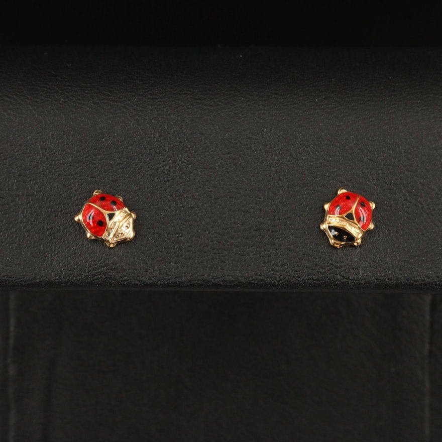 14K Ladybug Enamel Stud Earrings