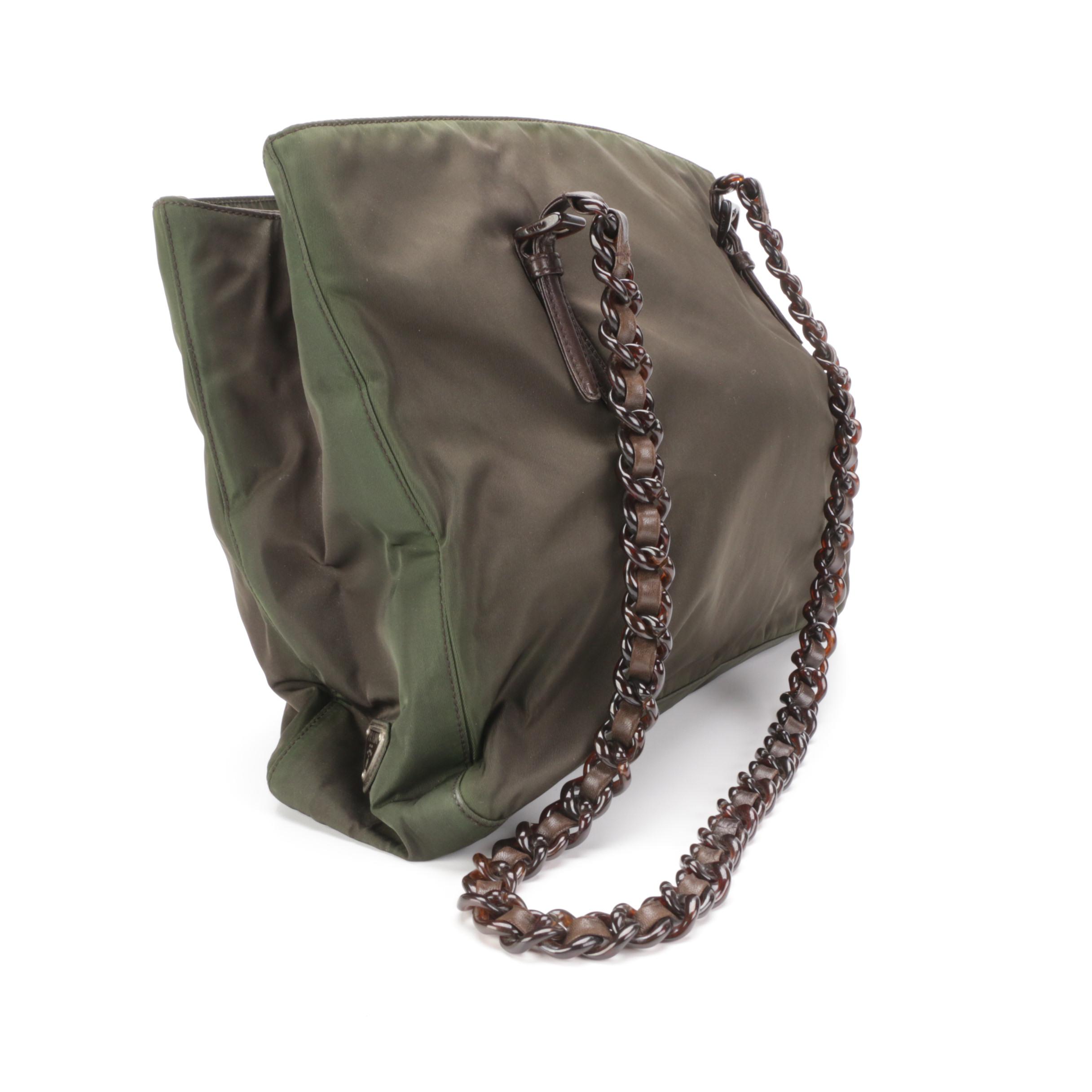 Prada Bacheli Resin Chain Shoulder Bag in Green Tessuto Nylon