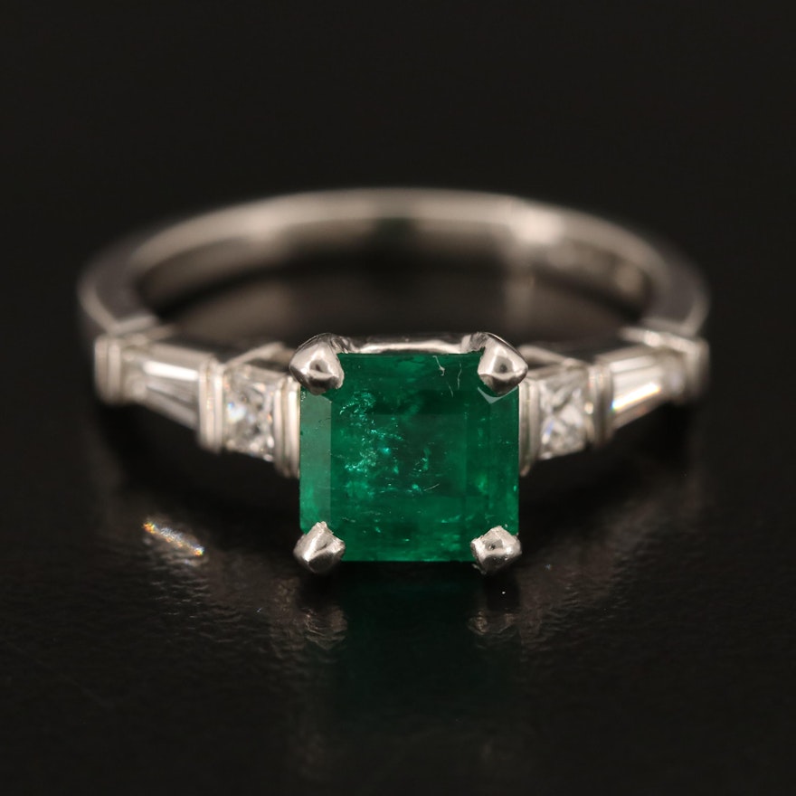 Platinum 1.39 CT Emerald and Diamond Ring