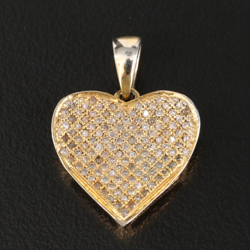 10K Pave Diamond Heart Pendant