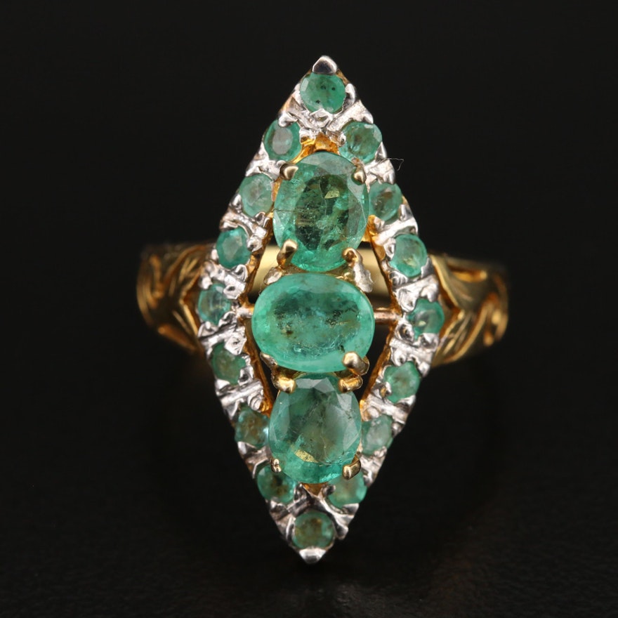 Sterling Emerald Navette Ring