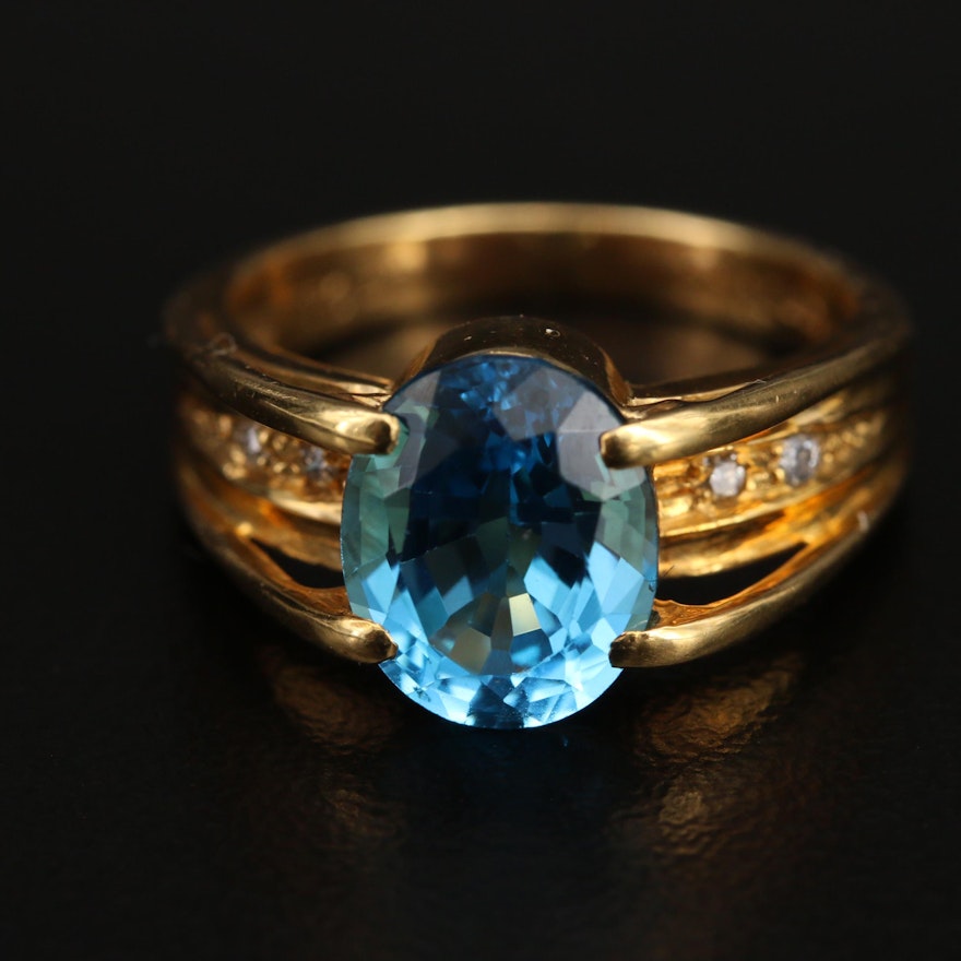 18K Swiss Blue Topaz and Diamond Ring