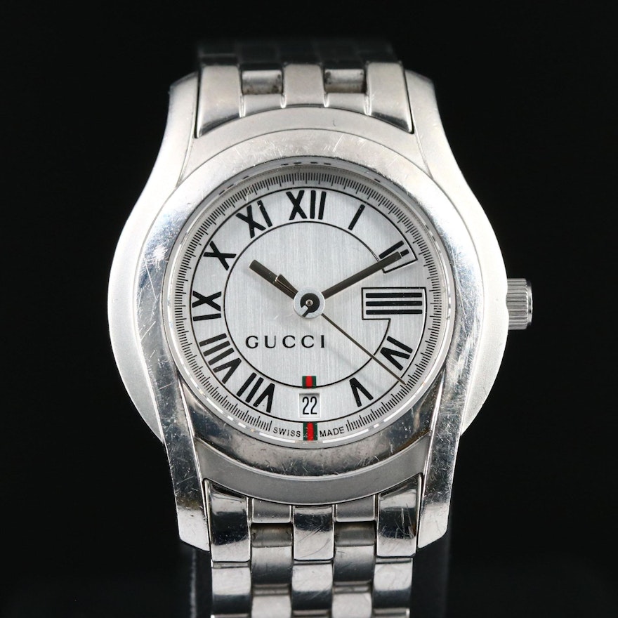 Swiss Gucci Stainless Steel with Date Wristwatch