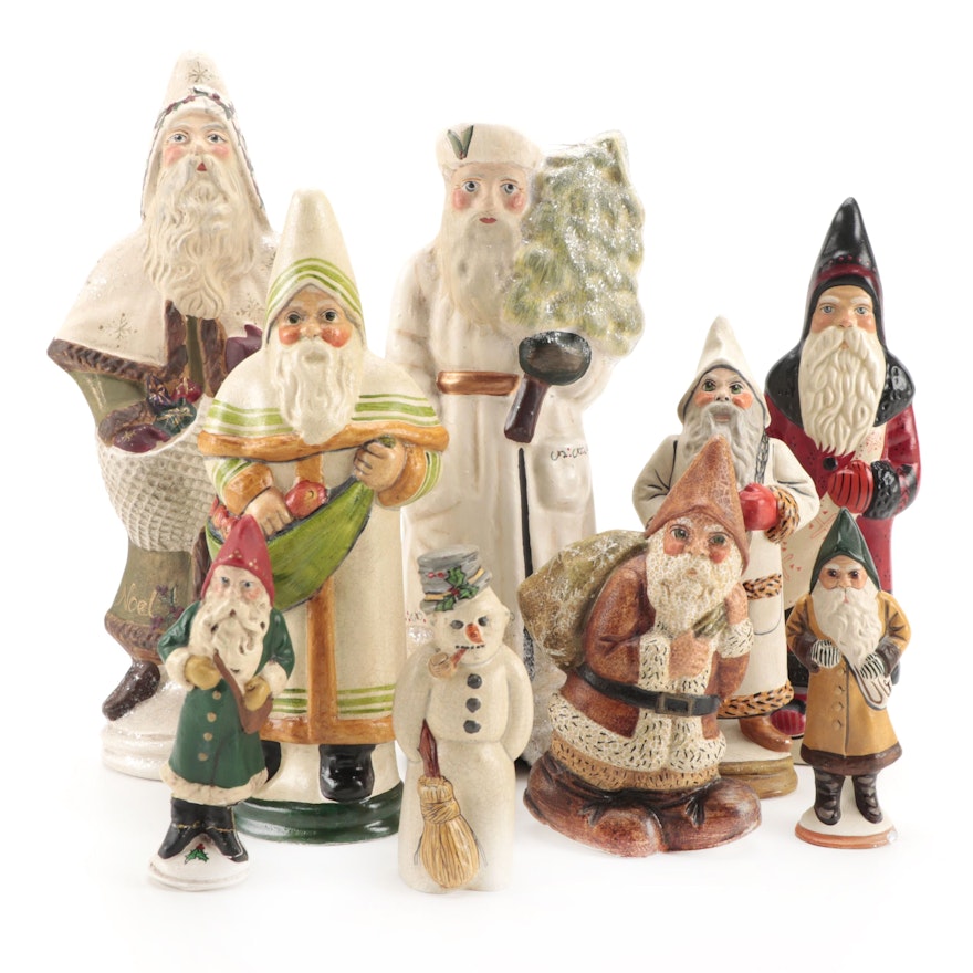 Vaillancourt Folk Art and Walnut Ridge Collectibles Chalkware Santa Figurines