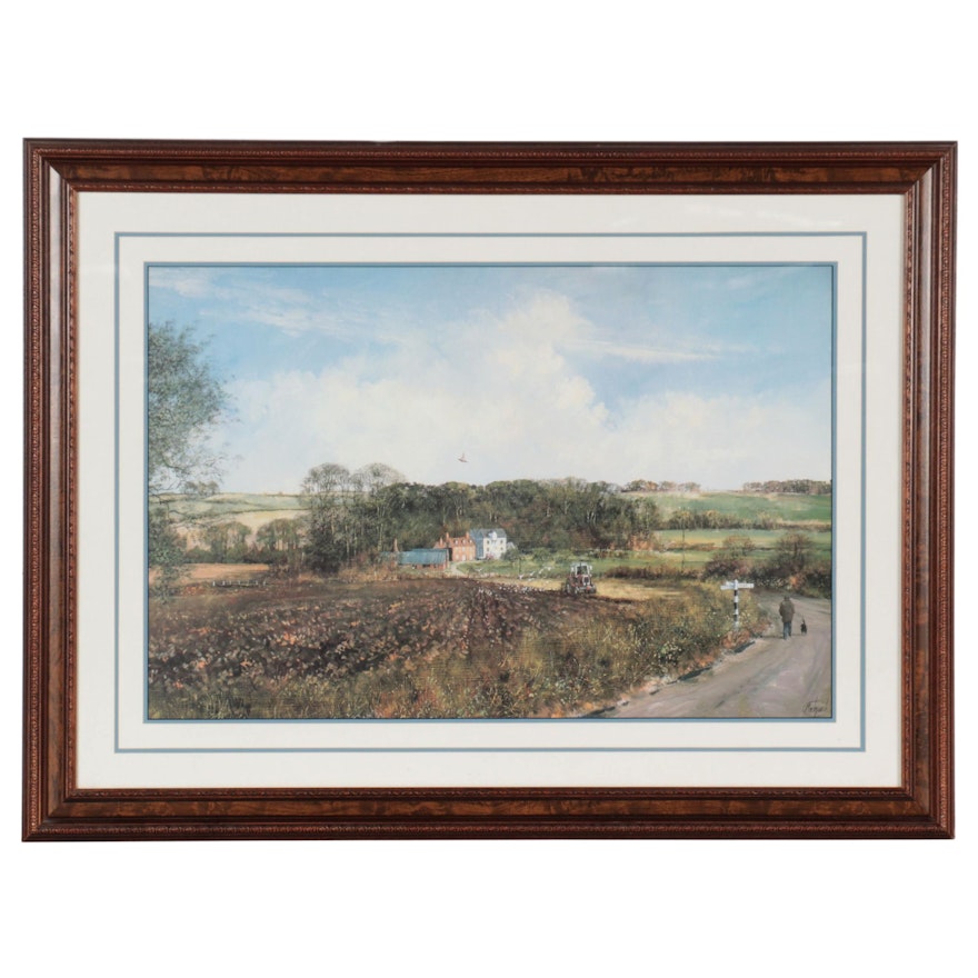 Landscape Offset Lithograph After Clive Madgwick of Farm, Late 20th Century