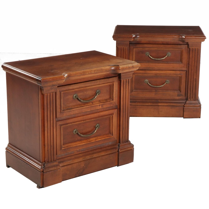 Pair of Wood Two-Drawer Nightstands