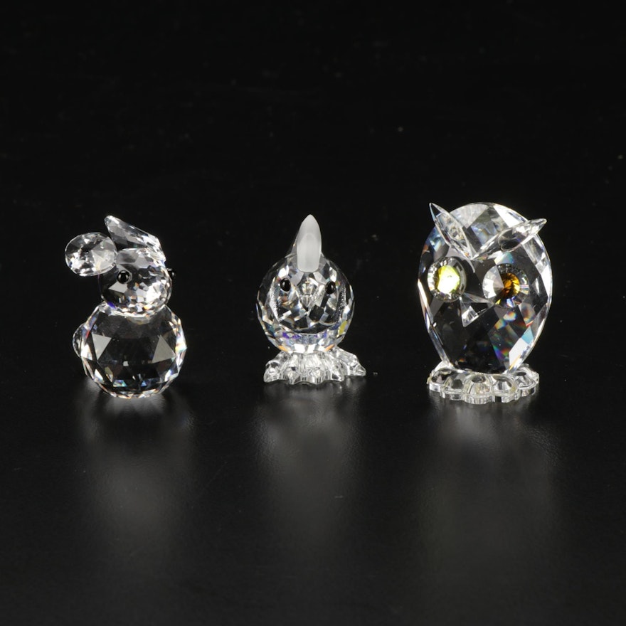 Swarovski Silver Crystal Rabbit, Owl and Chicken Figurines