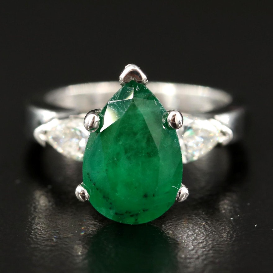 Platinum 2.85 CT Emerald and Diamond Ring
