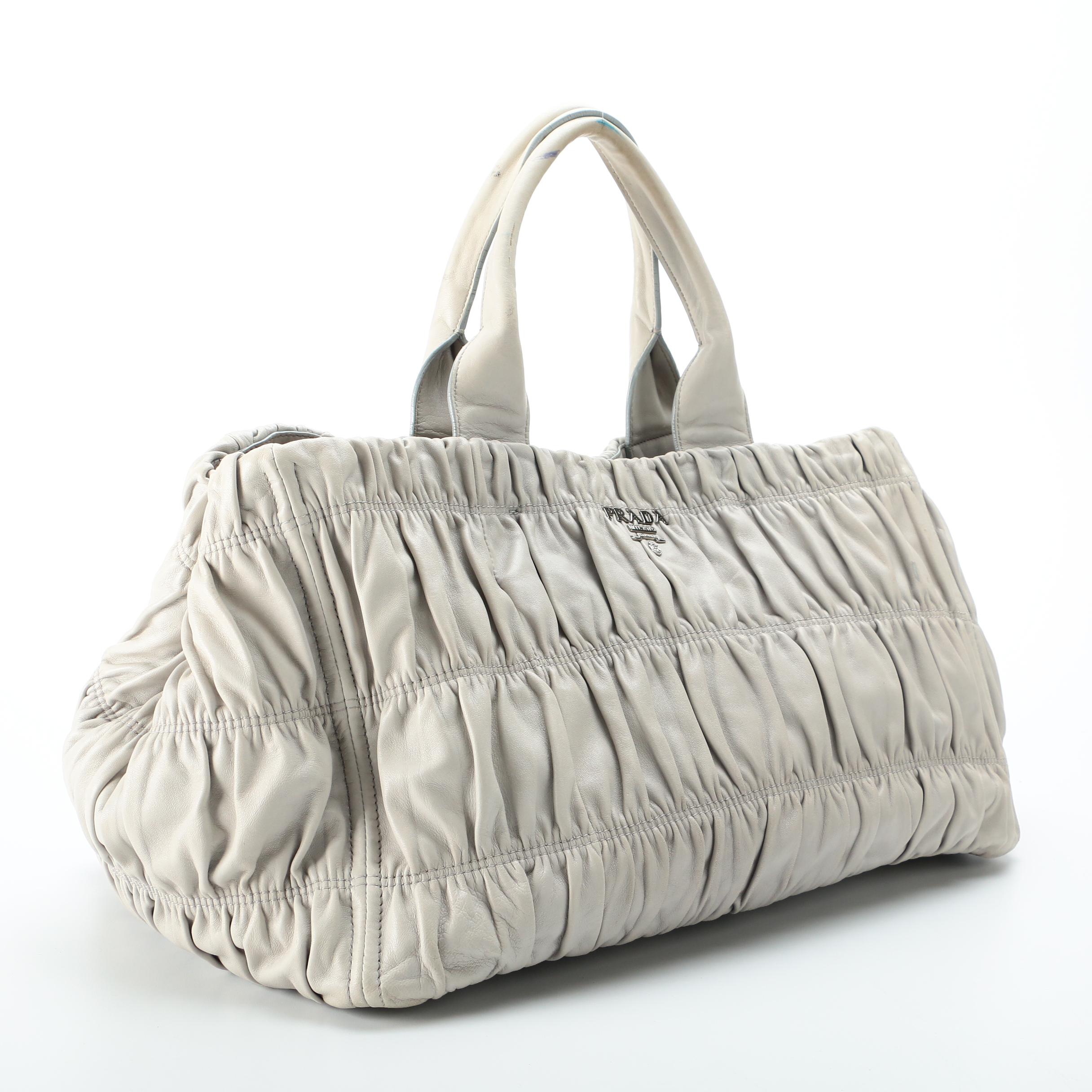Prada Light Gray Gauffre Leather Handbag