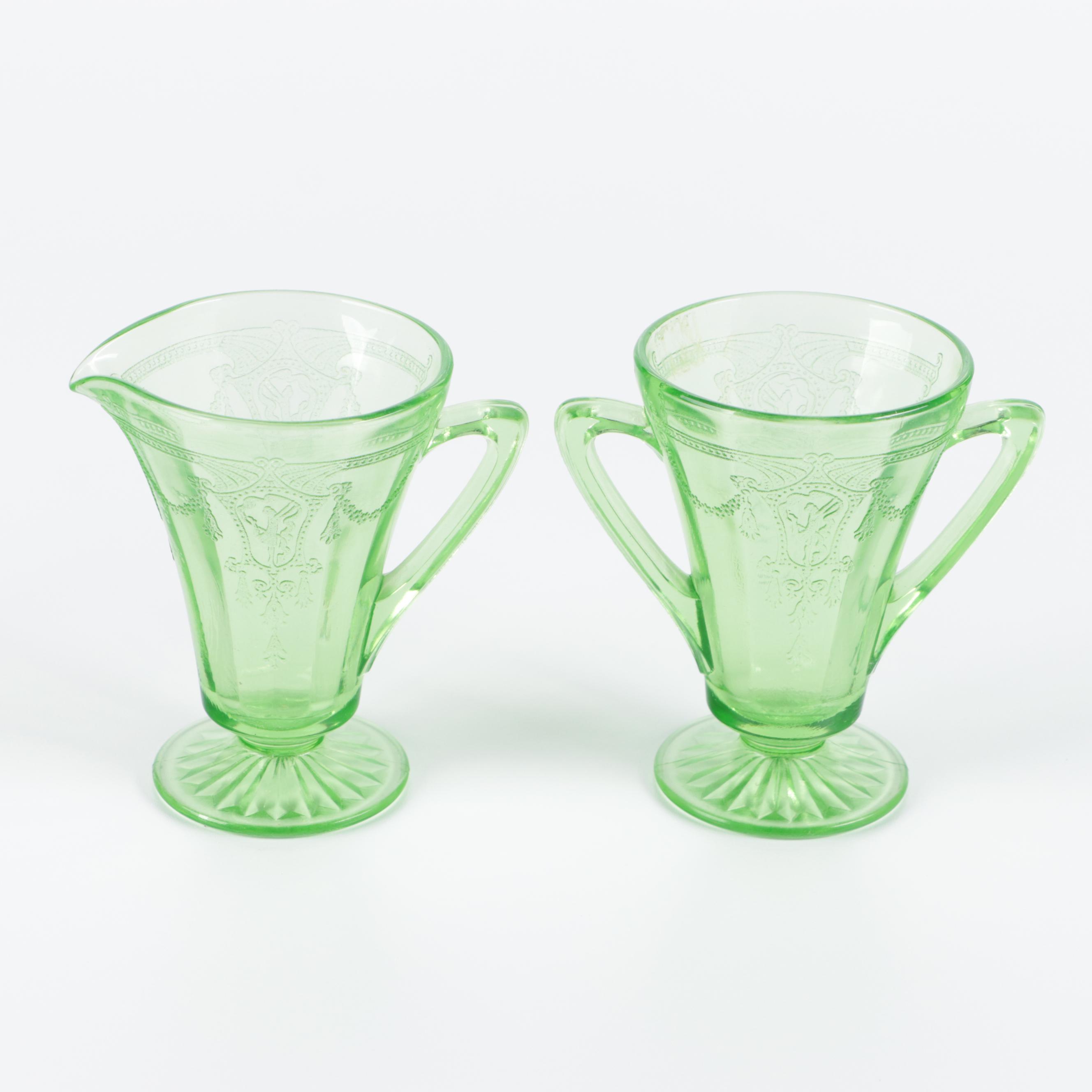 Anchor Hocking "Cameo", "Ballerina" and Other Green Depression Glass Tableware