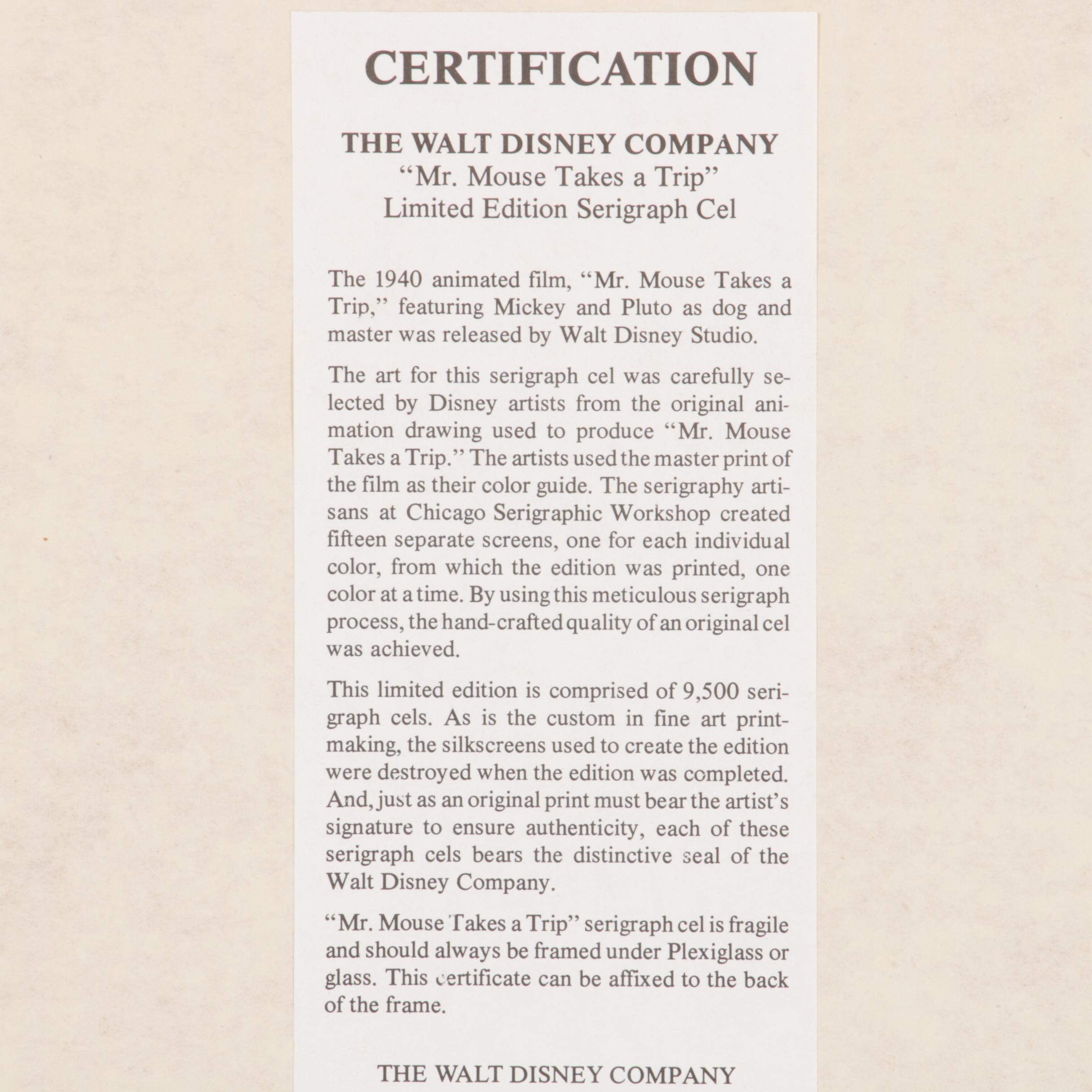 Disney Sericel "Mr. Mouse Takes a Trip," Circa 1990