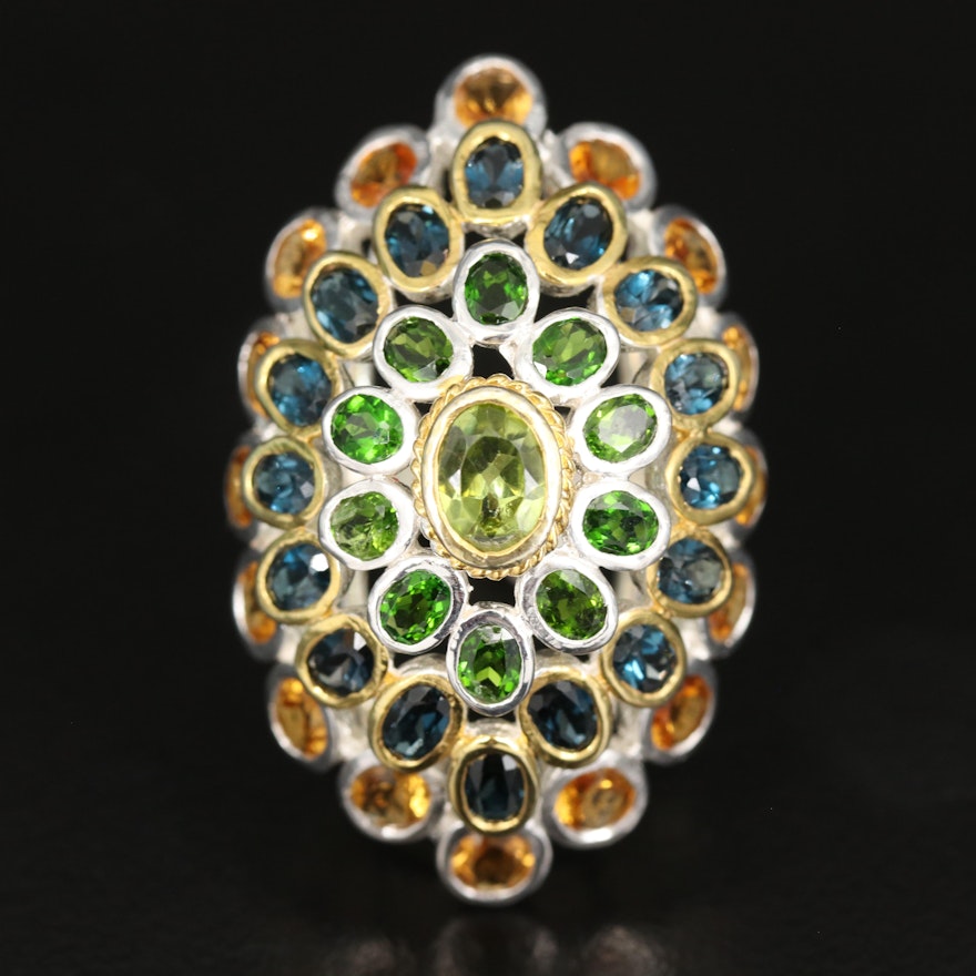 Sterling Silver Peridot, Citrine and Diopside Bombé Ring