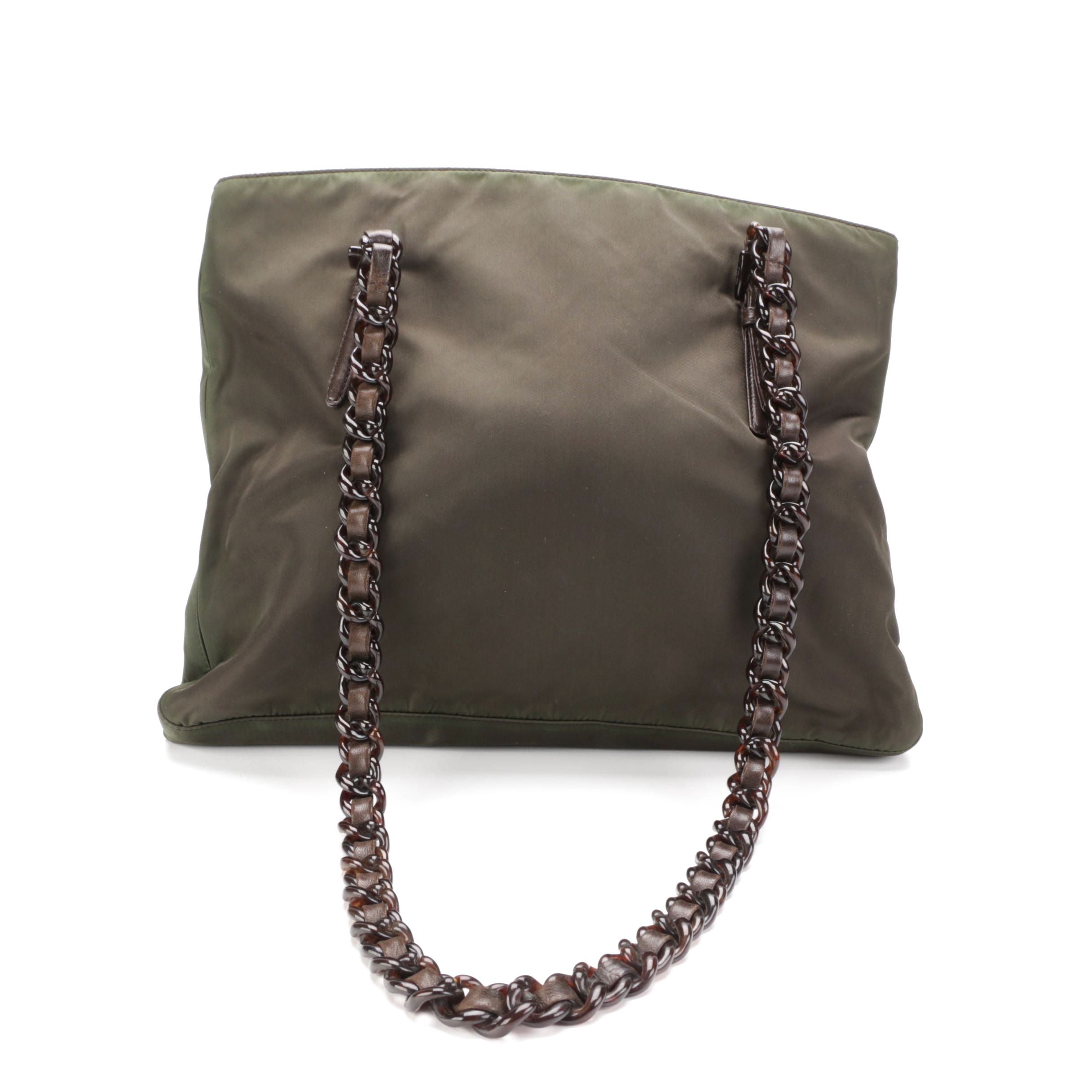 Prada Bacheli Resin Chain Shoulder Bag in Green Tessuto Nylon