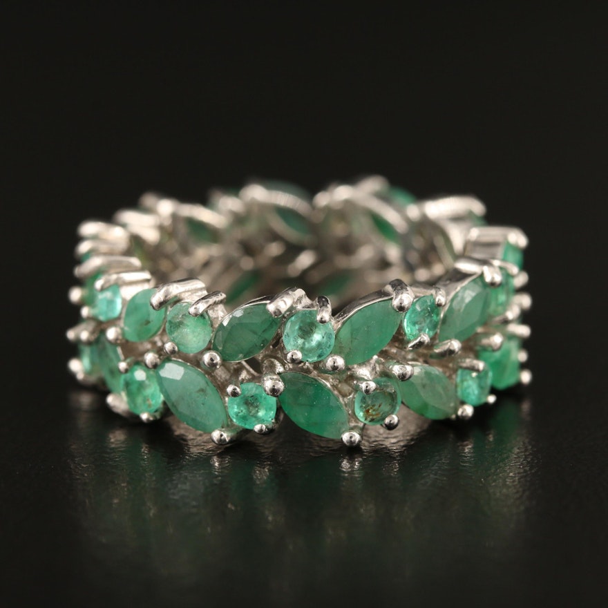 Sterling Emerald Double Row Eternity Band