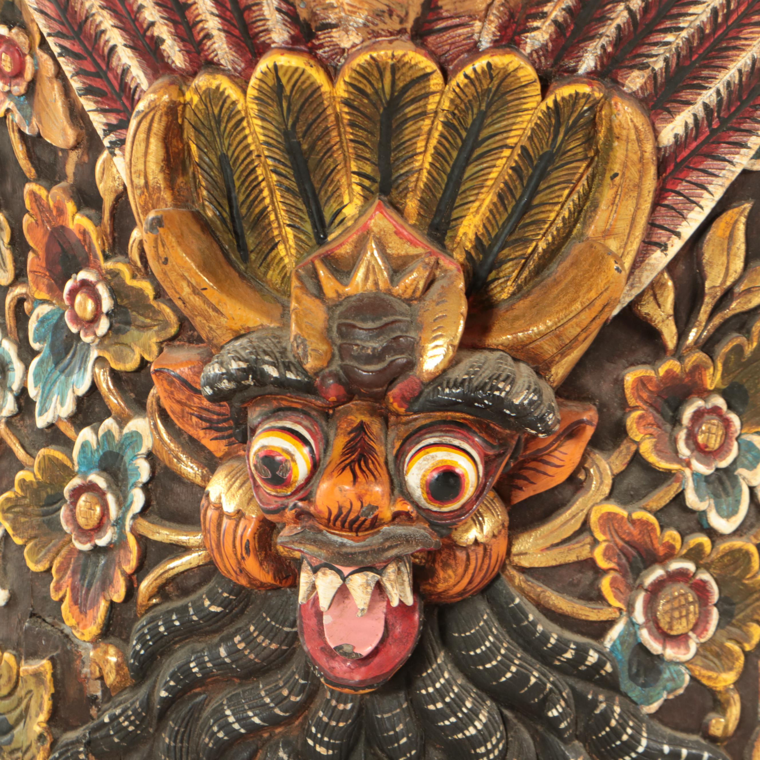 Indonesian Hand-Painted Caved Wooden Garuda Throne Chair