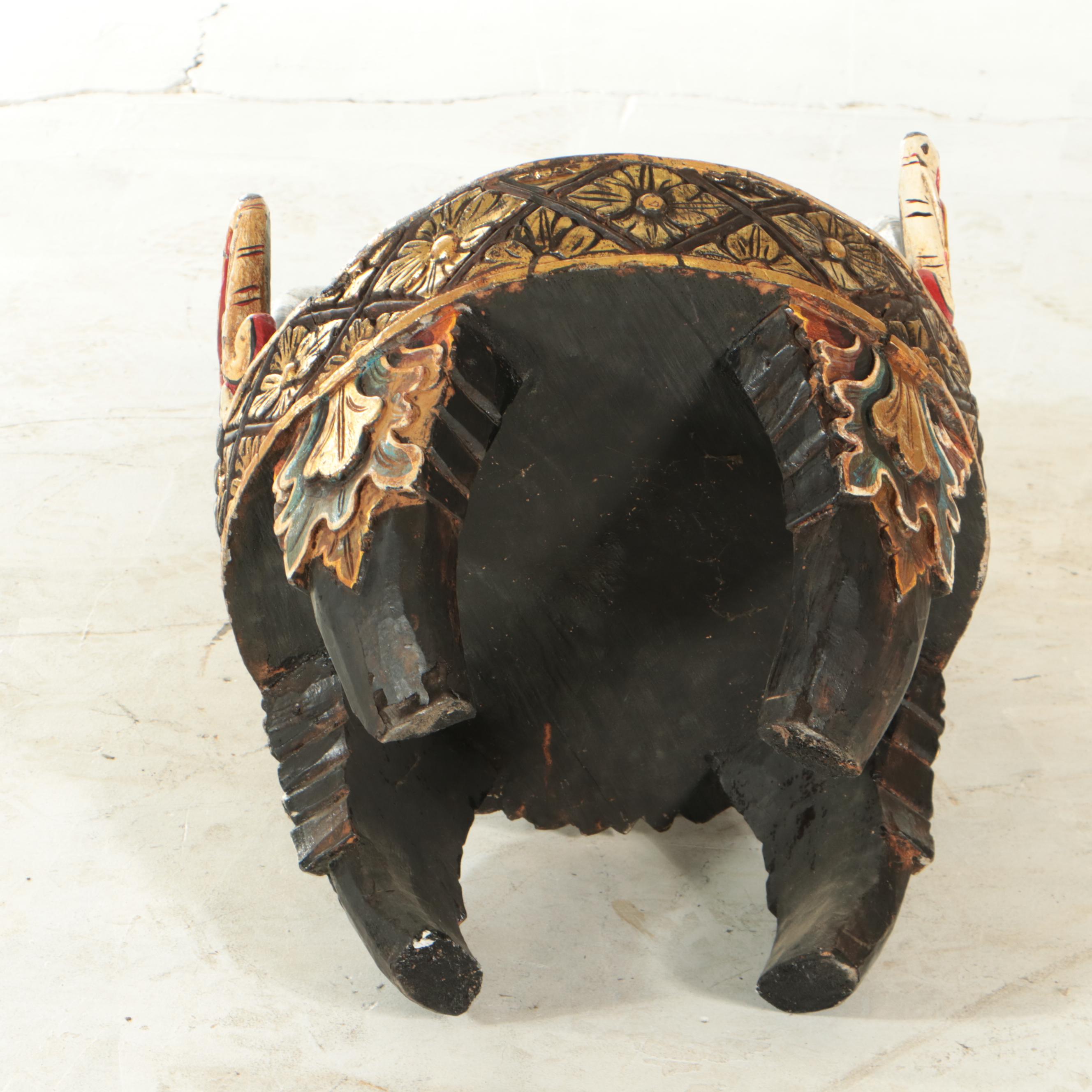 Indonesian Hand-Painted Caved Wooden Garuda Throne Chair