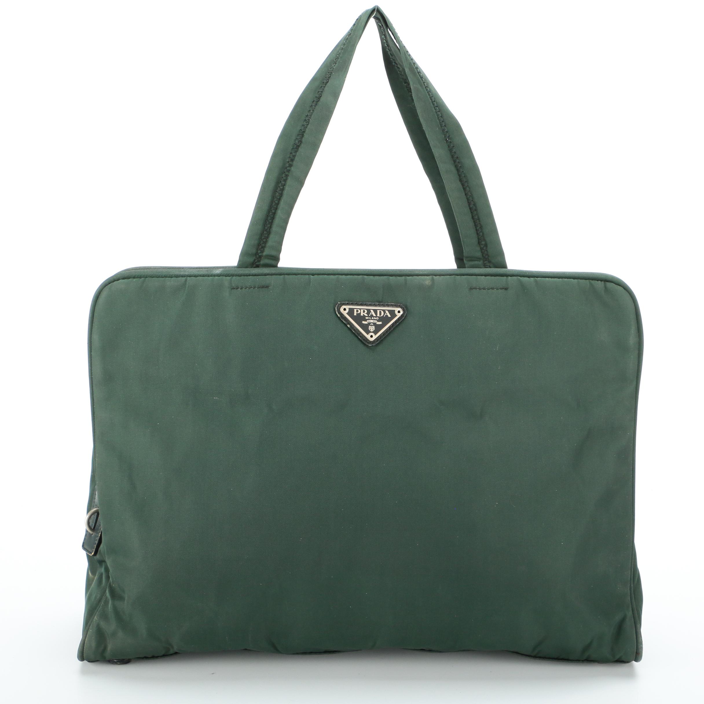 Prada Green Nylon Zip Tote