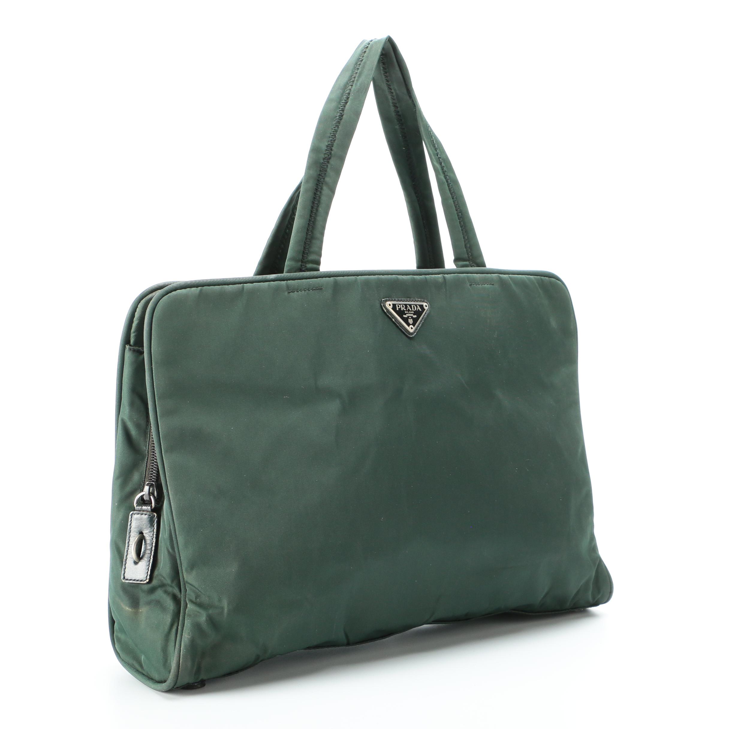 Prada Green Nylon Zip Tote