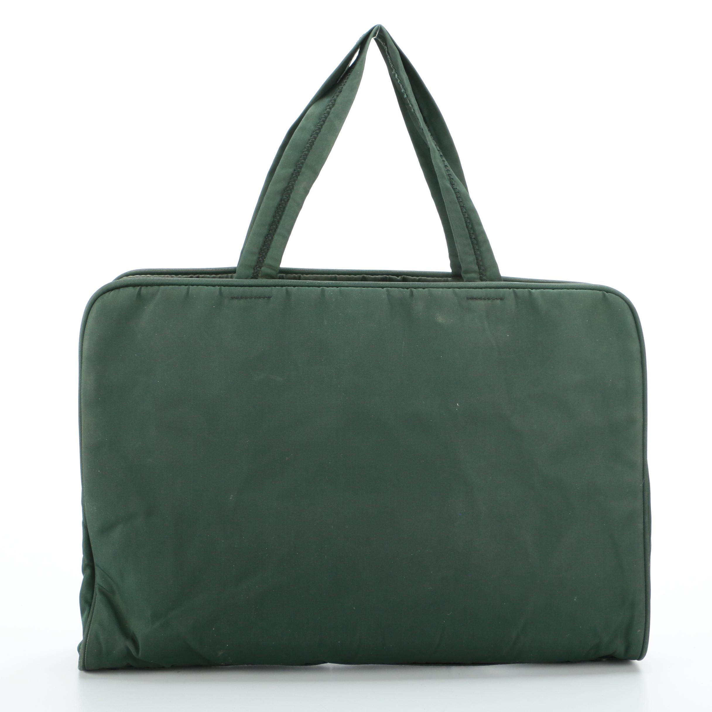 Prada Green Nylon Zip Tote