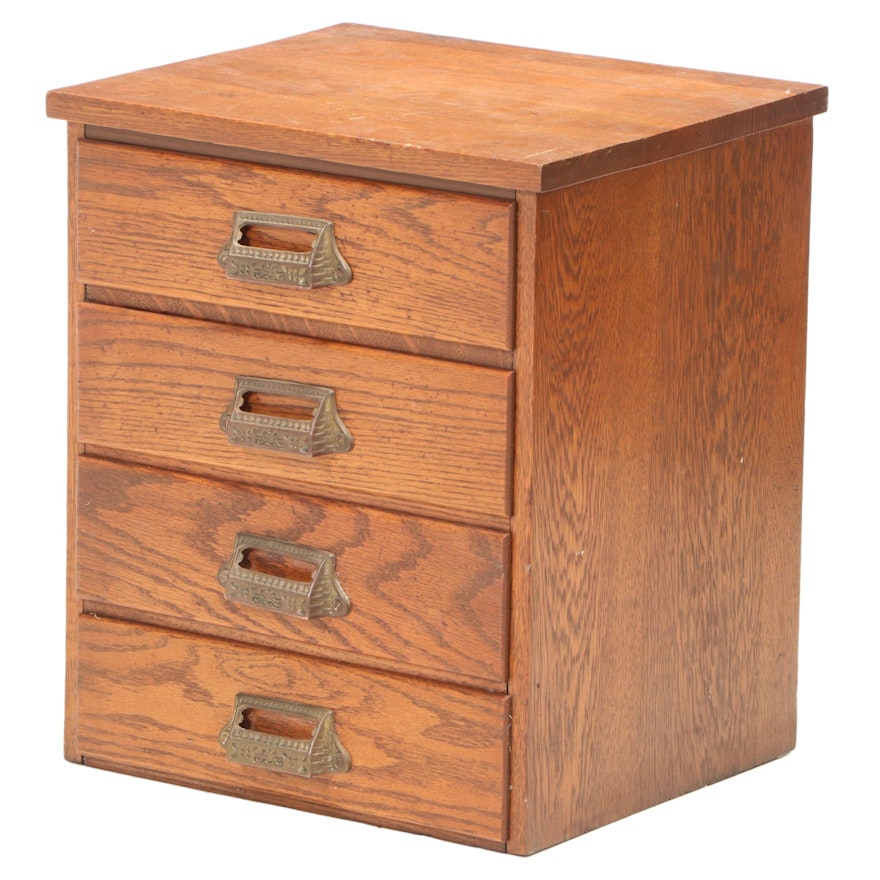American Oak Four-Drawer Tabletop File Cabinet, Early 20th Century