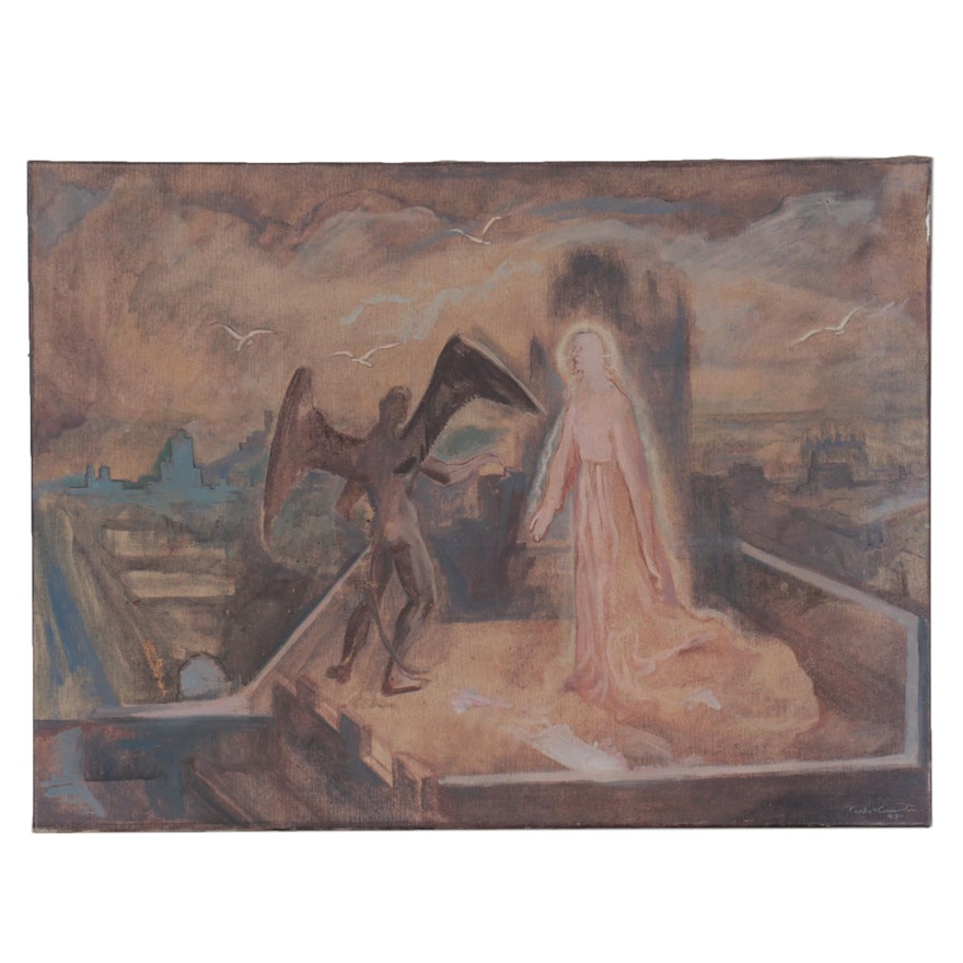 Carlos Cervantes Gospel Scene Oil Painting, 1949