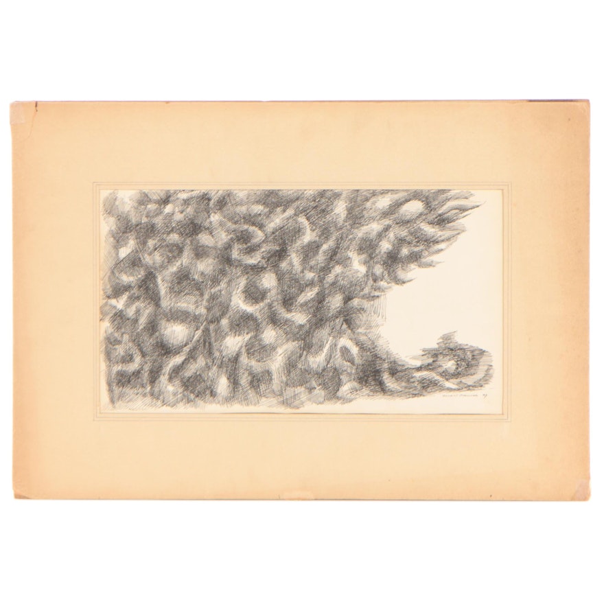 Leonard Maurer Linear Abstract Ink Drawing "Medusa," 1949