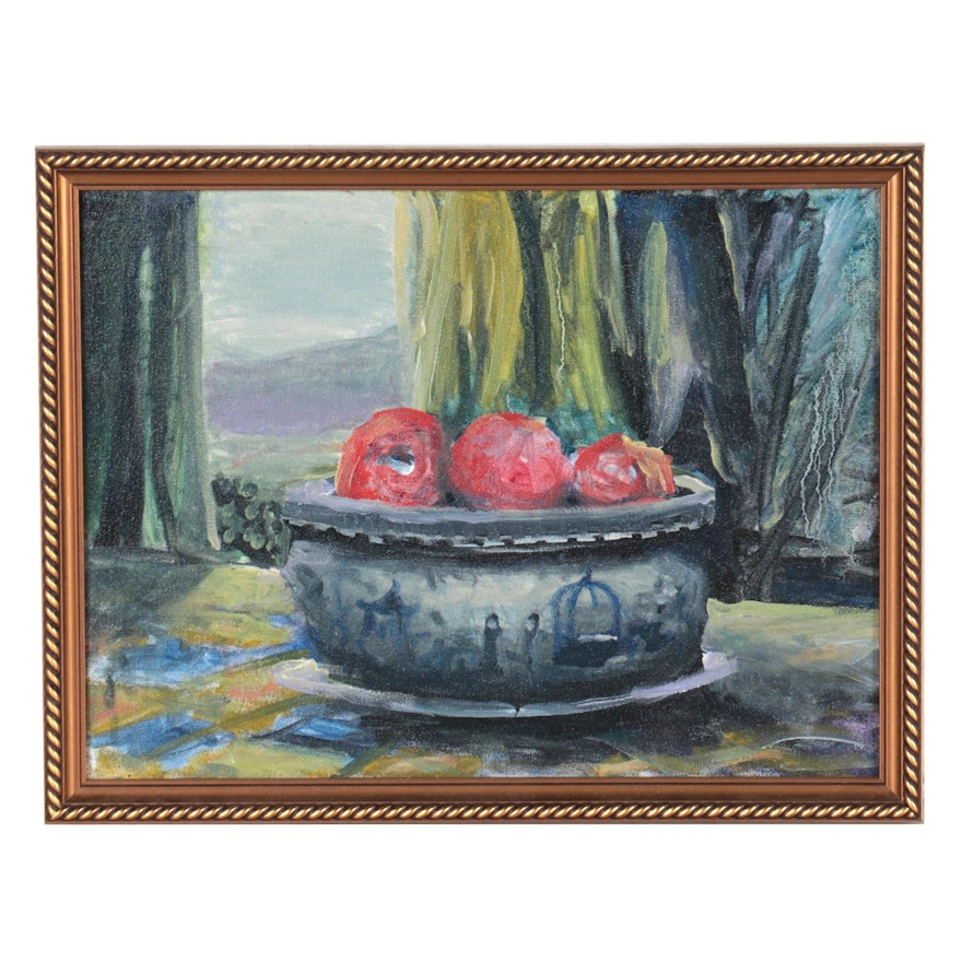 Still Life Oil Painting of Apples in Bowl