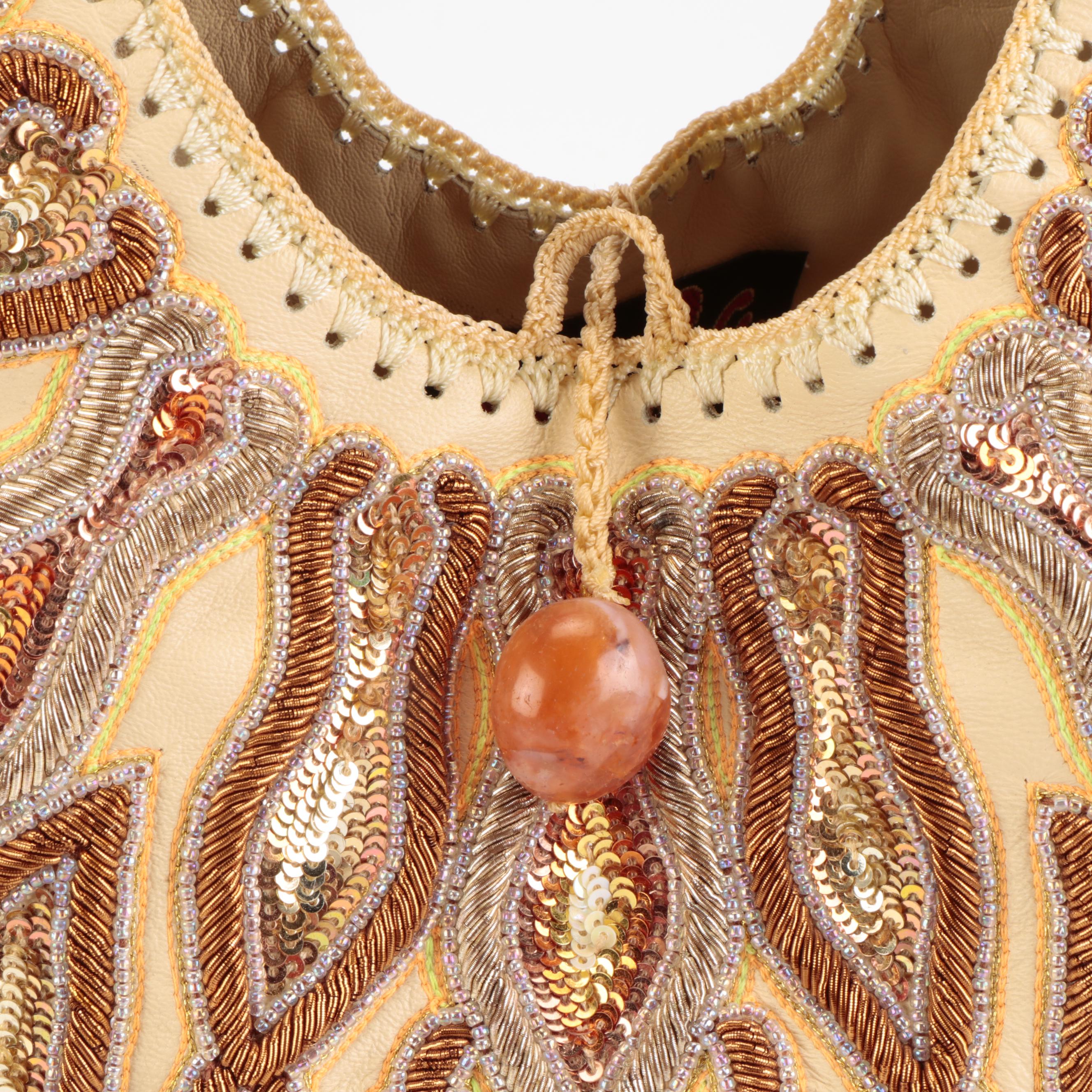 Buba London Sequin and Metalwork Embroidered Leather Tote and Shoulder Bag