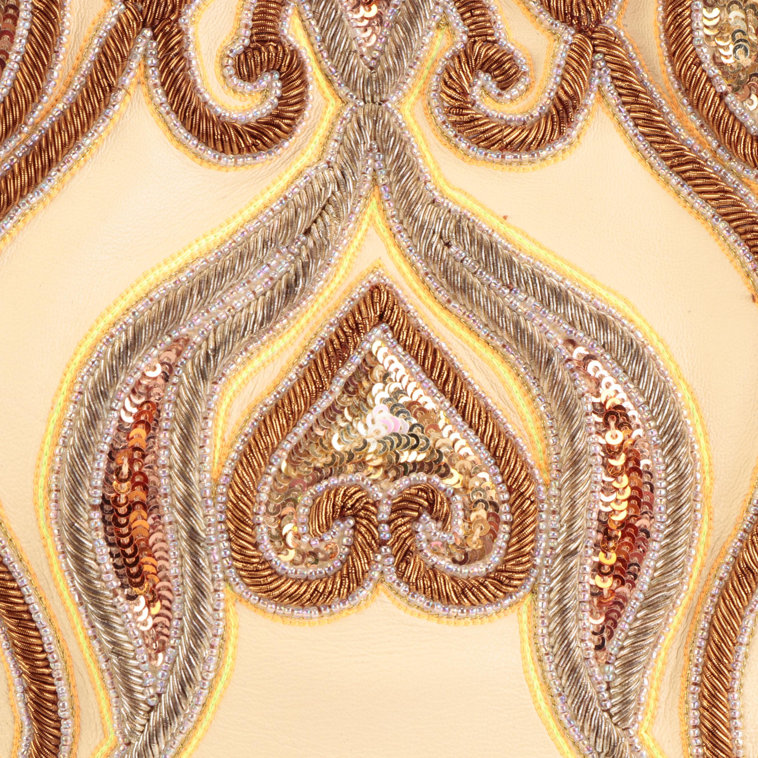 Buba London Sequin and Metalwork Embroidered Leather Tote and Shoulder Bag