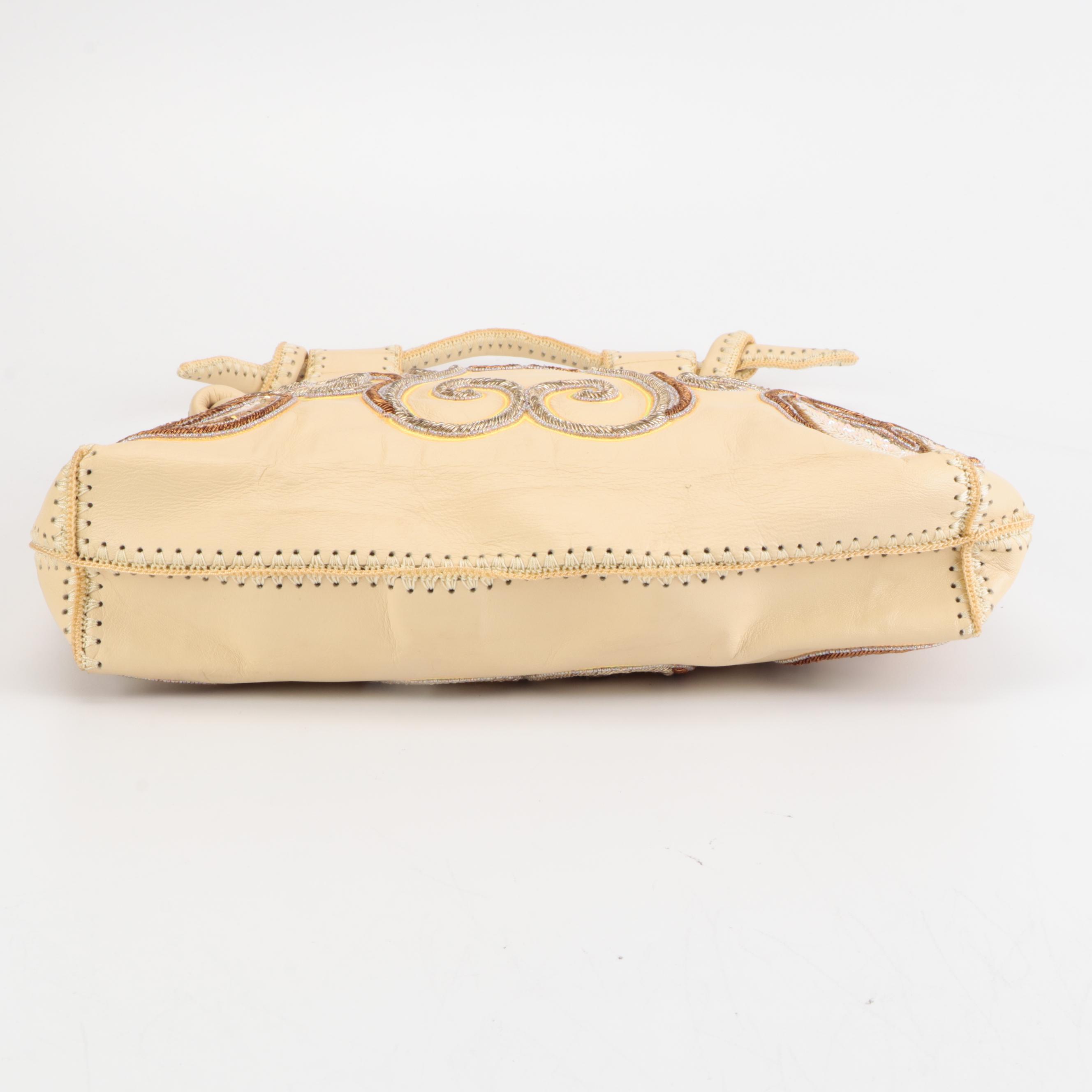 Buba London Sequin and Metalwork Embroidered Leather Tote and Shoulder Bag