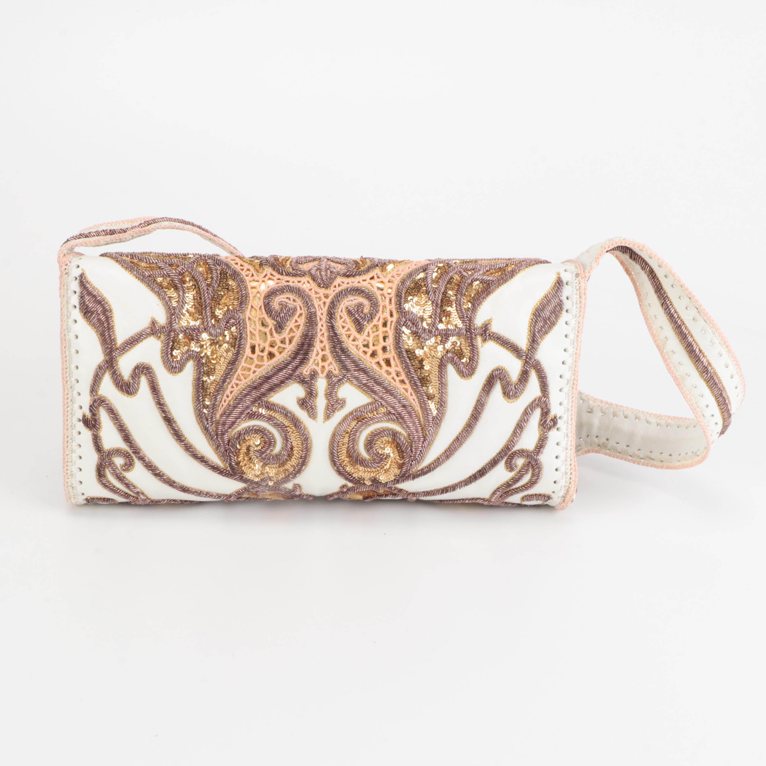 Buba London Sequin and Metalwork Embroidered Leather Tote and Shoulder Bag