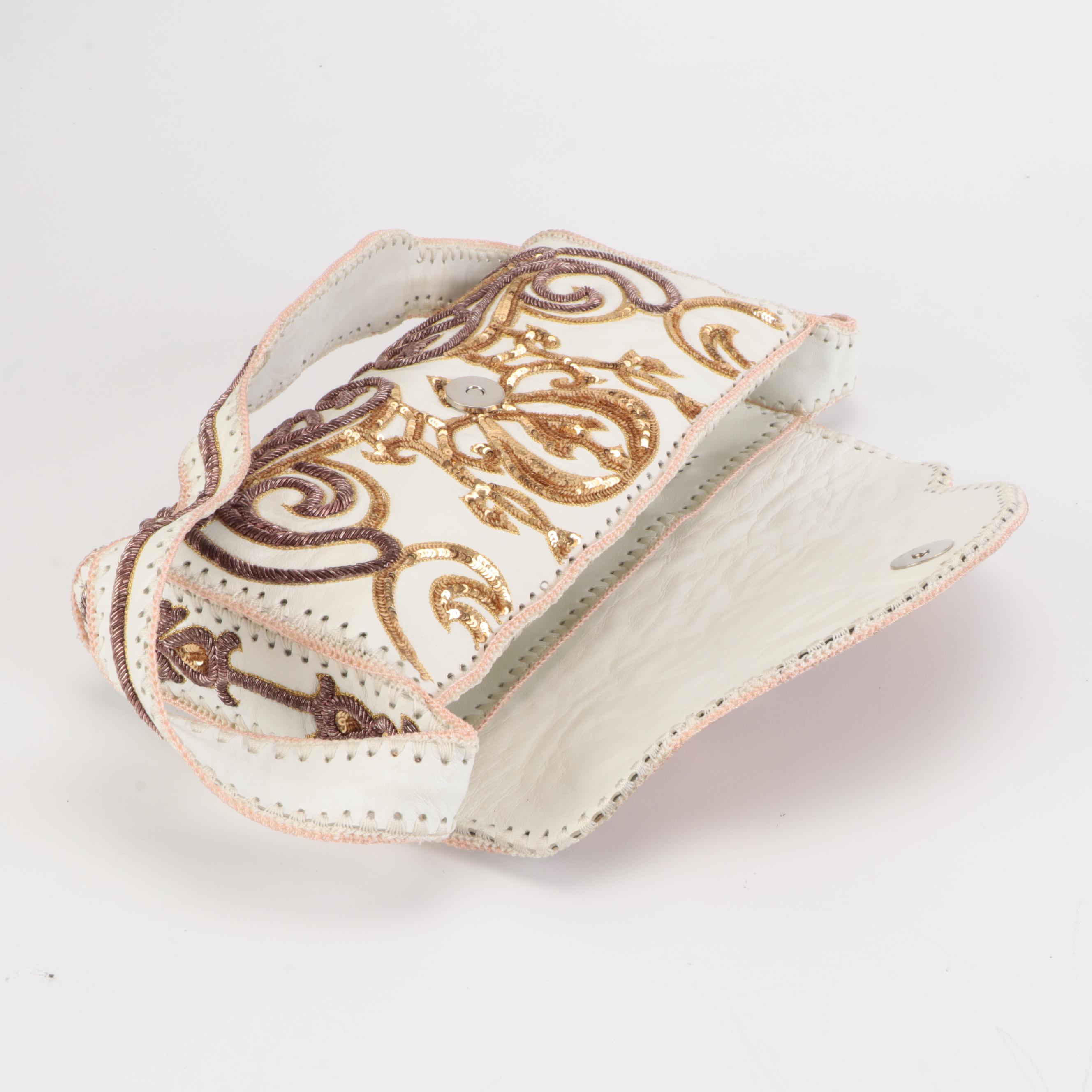 Buba London Sequin and Metalwork Embroidered Leather Tote and Shoulder Bag