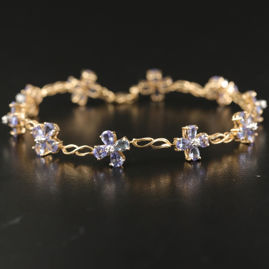 10K Tanzanite and Diamond Floral Stationary Bracelet