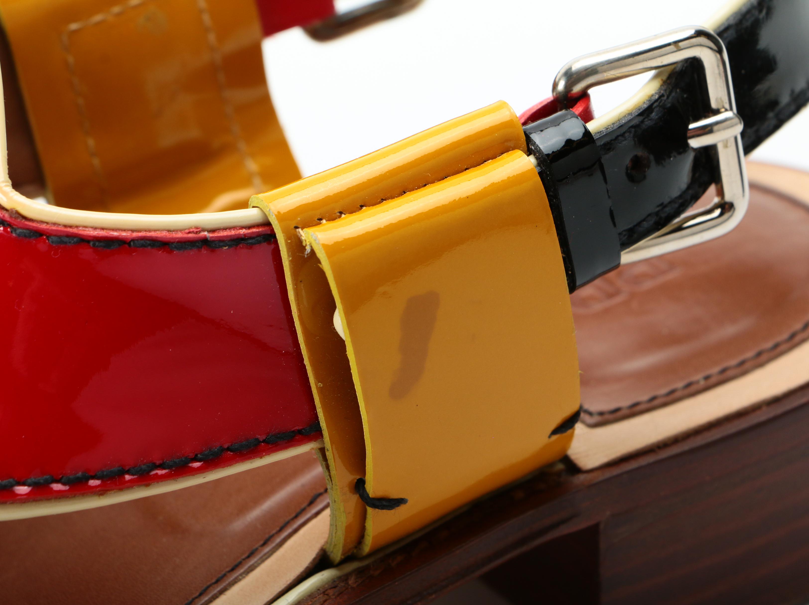 Prada Multicolor Patent Leather Low-Heeled Sandals with Box