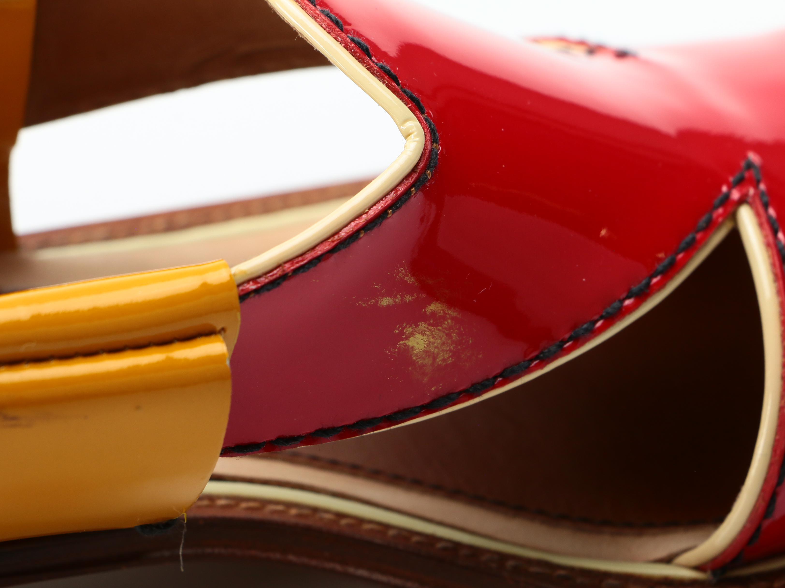 Prada Multicolor Patent Leather Low-Heeled Sandals with Box