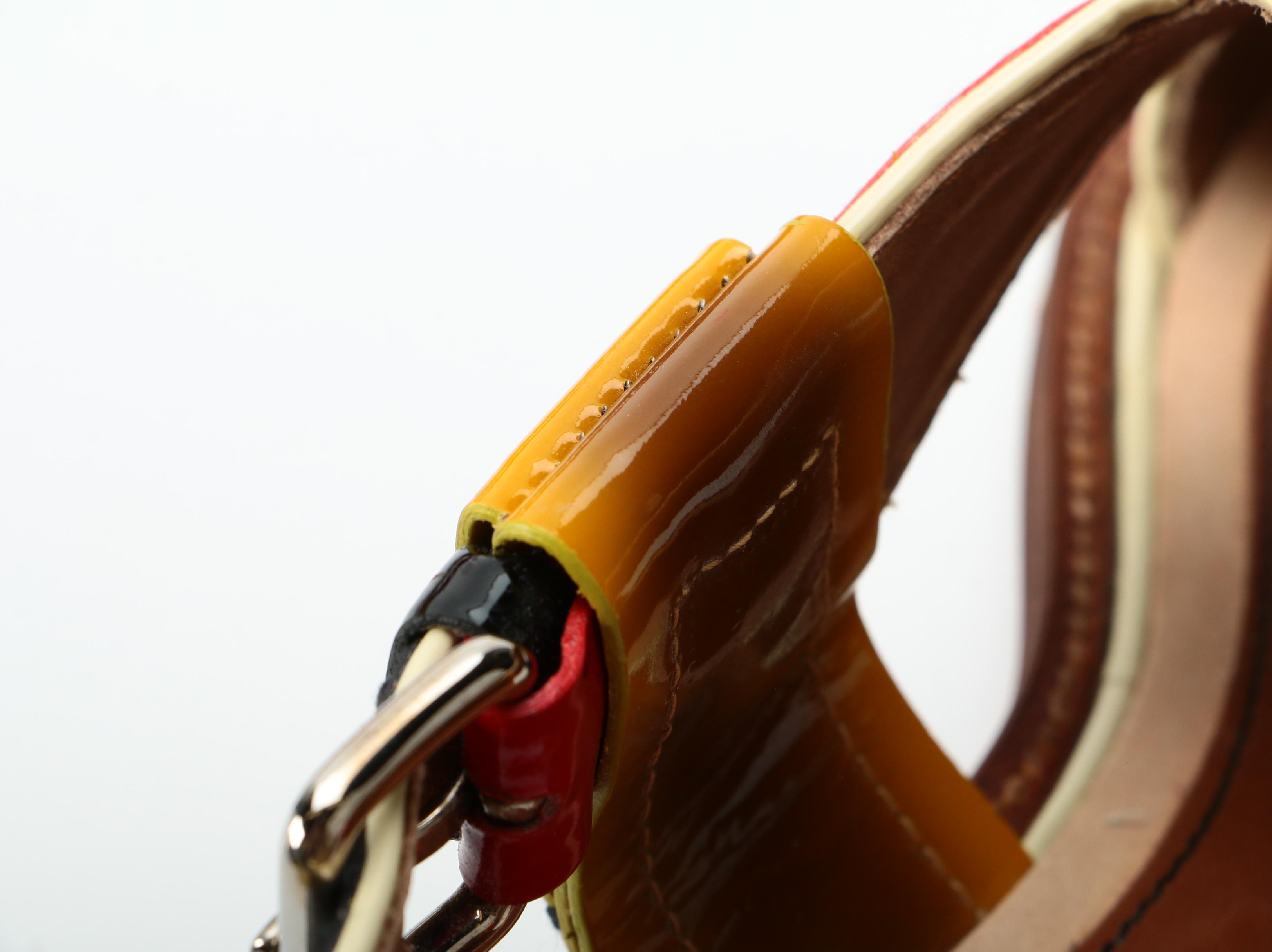 Prada Multicolor Patent Leather Low-Heeled Sandals with Box