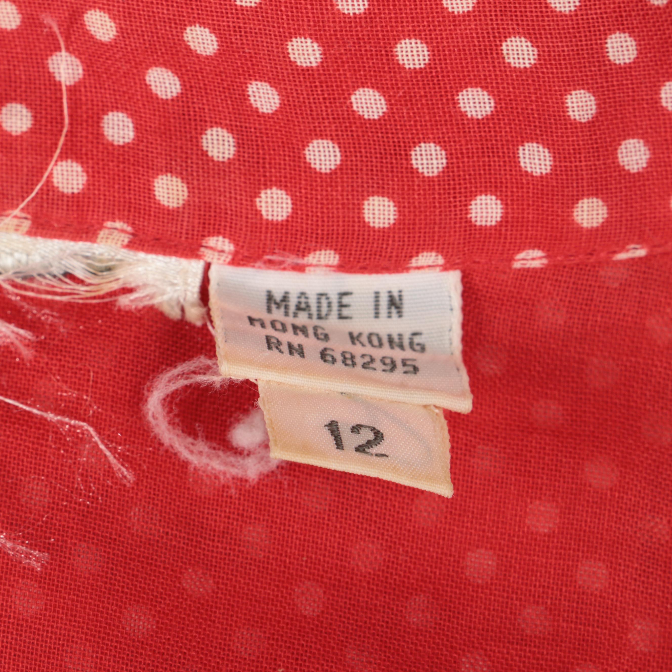 Dot Print Tiered Ruffle Long Sleeve Cotton Blouse, 1980s