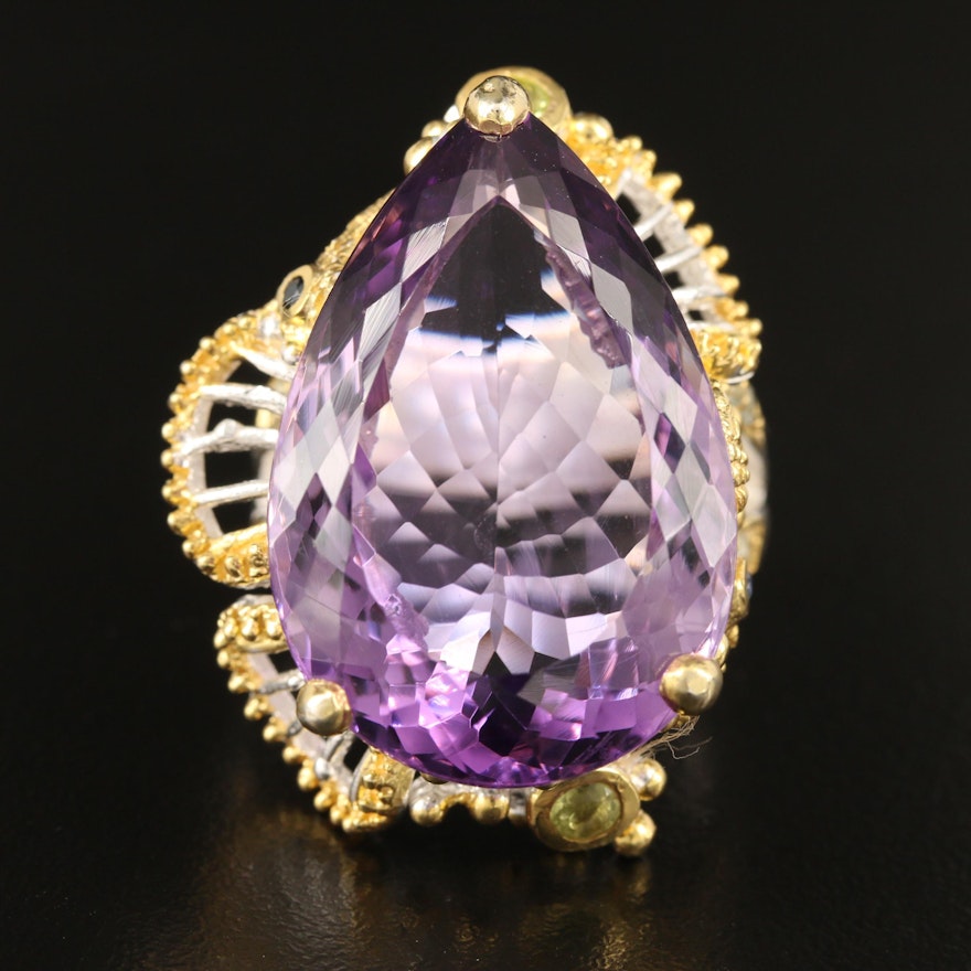 Sterling Silver Amethyst Sea Liife Ring Including Peridot and Iolite