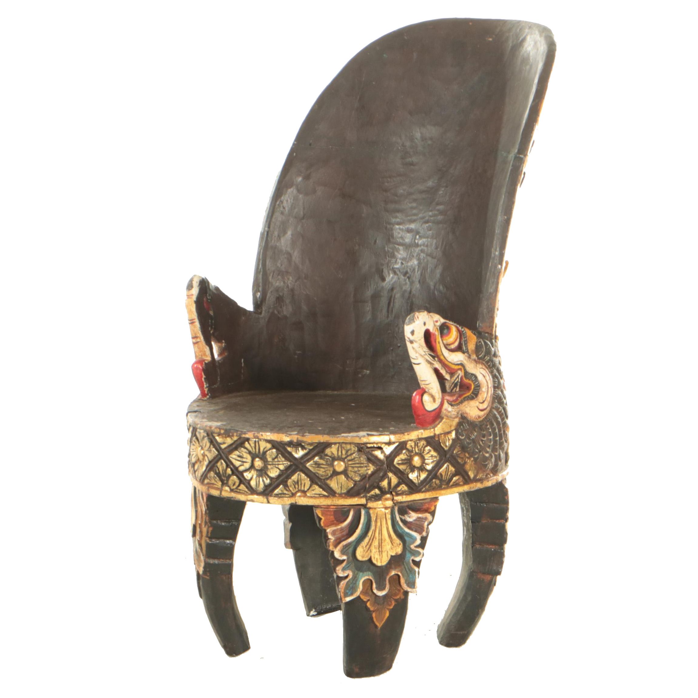 Indonesian Hand-Painted Caved Wooden Garuda Throne Chair