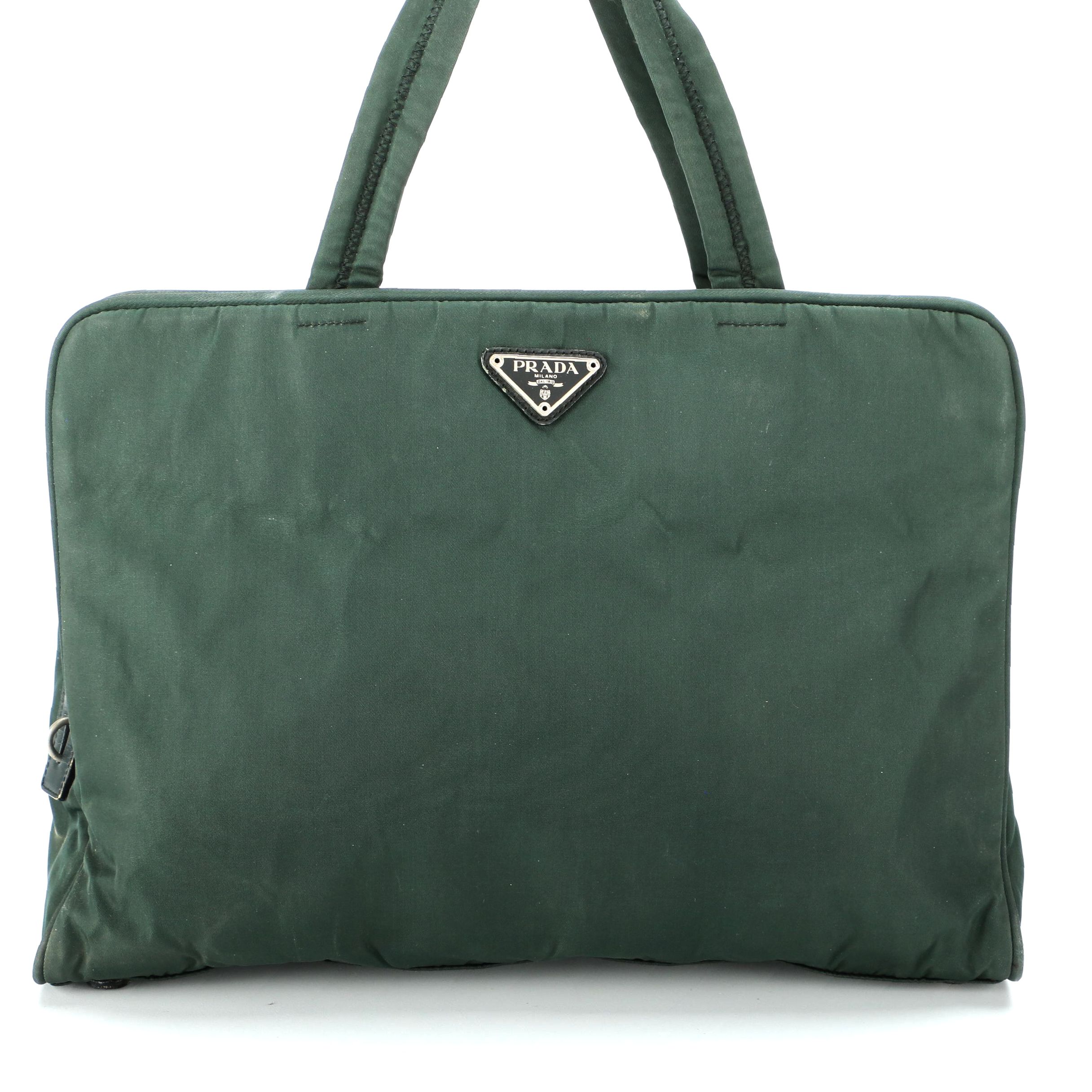 Prada Green Nylon Zip Tote