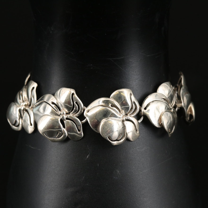 Vintage Sterling Dogwood Flower Link Bracelet