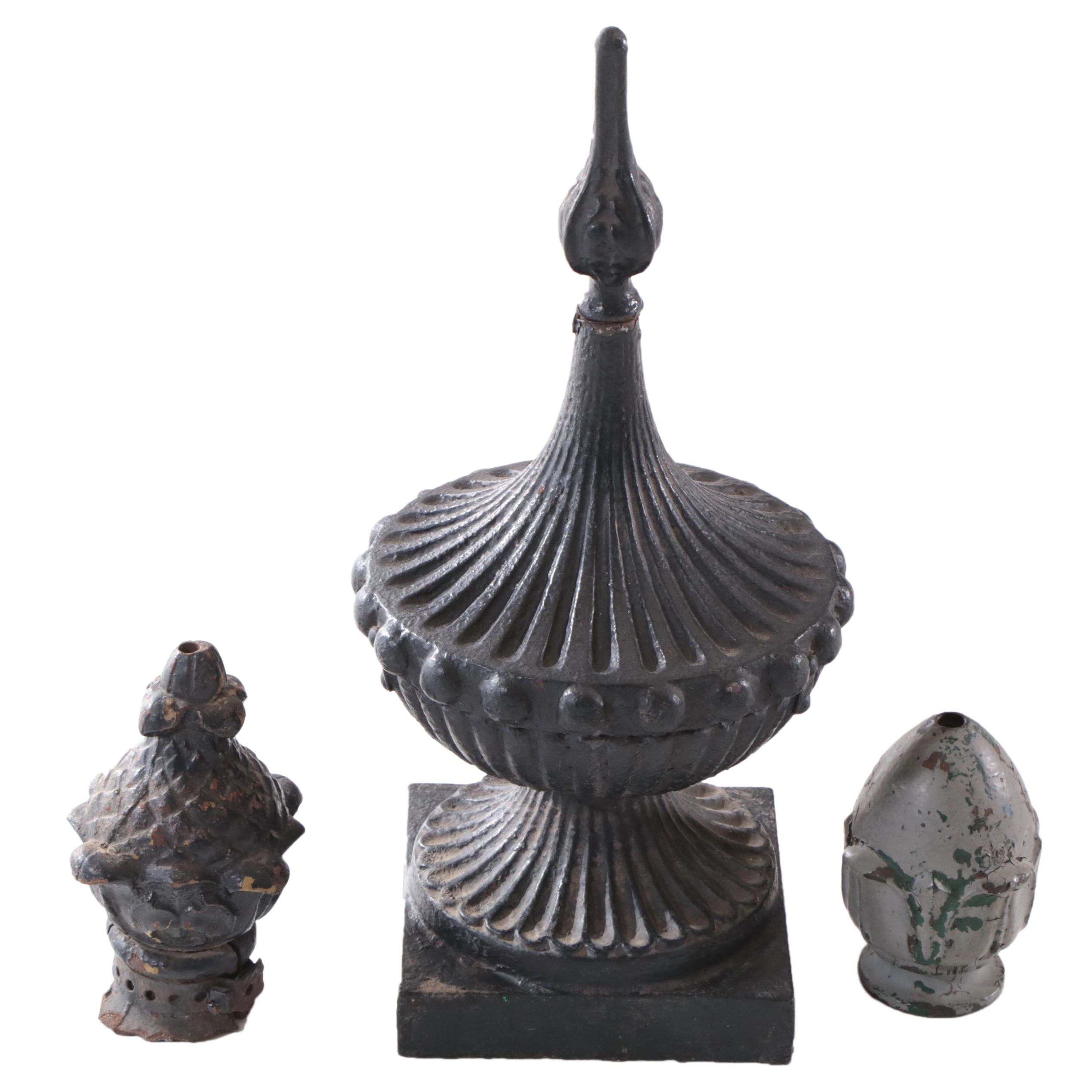 Victorian Architectural Salvage Cast Iron Post Toppers and Finial
