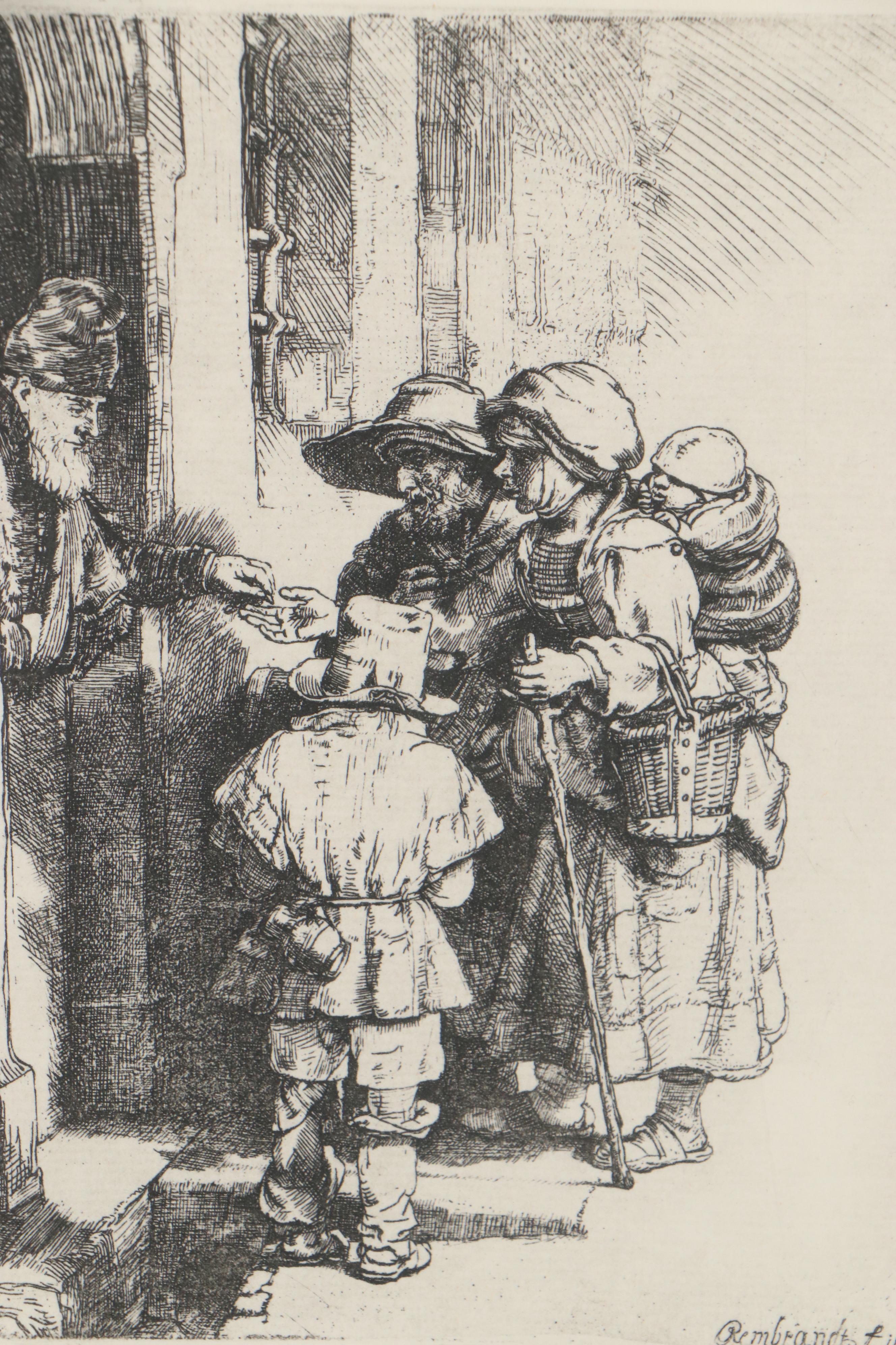Rae Boer Etching after Rembrandt van Rijn "Beggars Receiving Alms"