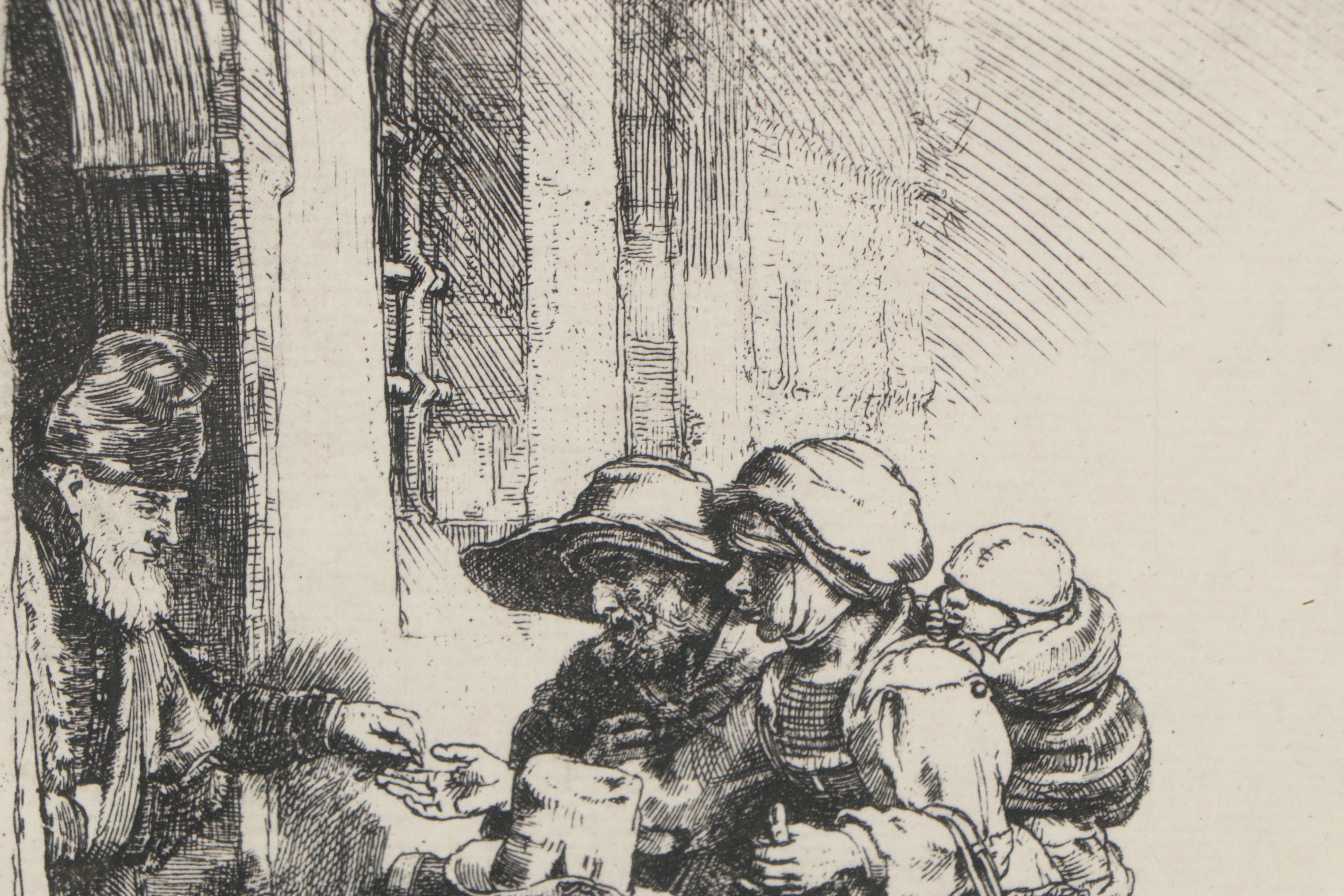 Rae Boer Etching after Rembrandt van Rijn "Beggars Receiving Alms"