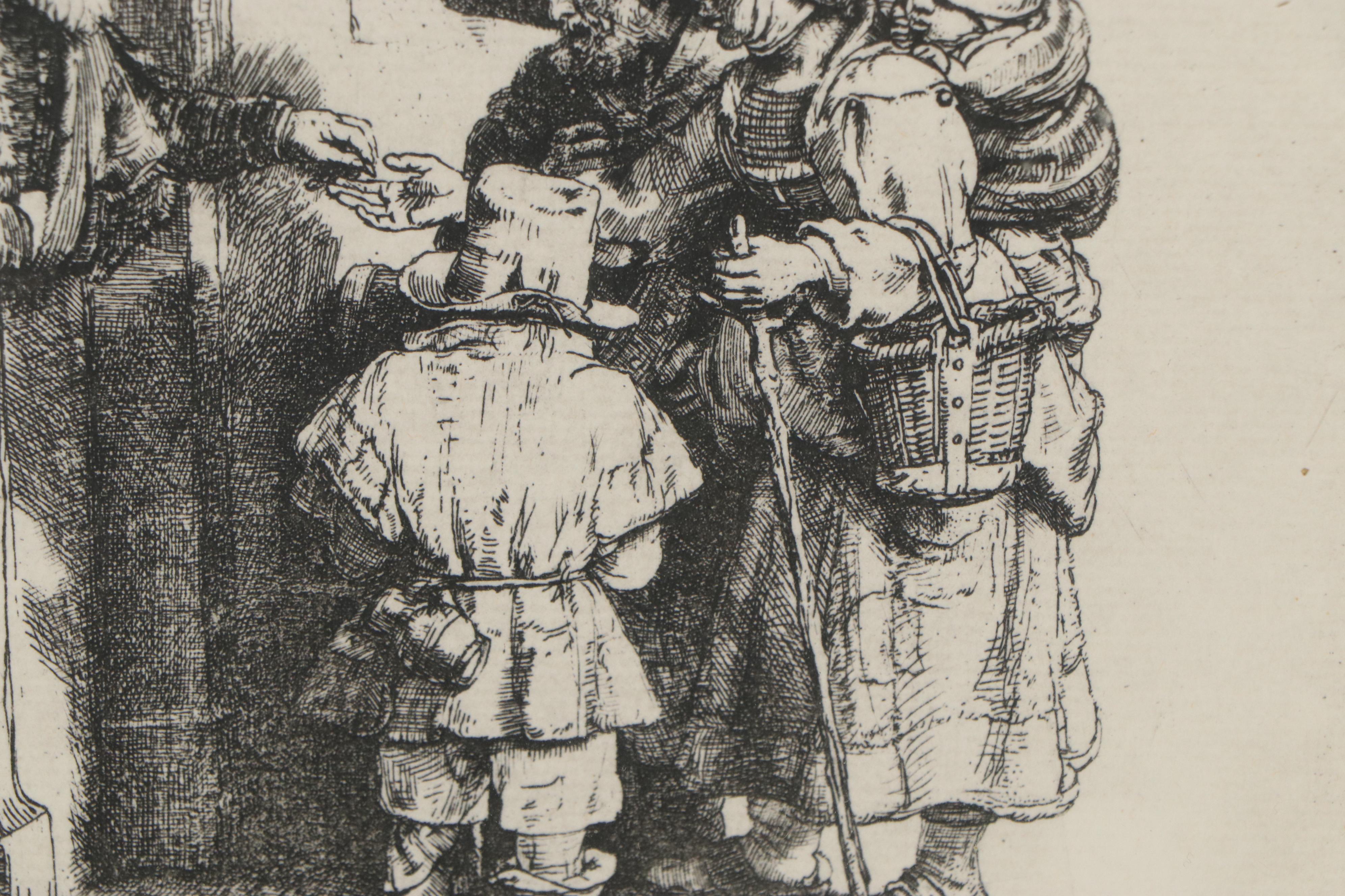 Rae Boer Etching after Rembrandt van Rijn "Beggars Receiving Alms"
