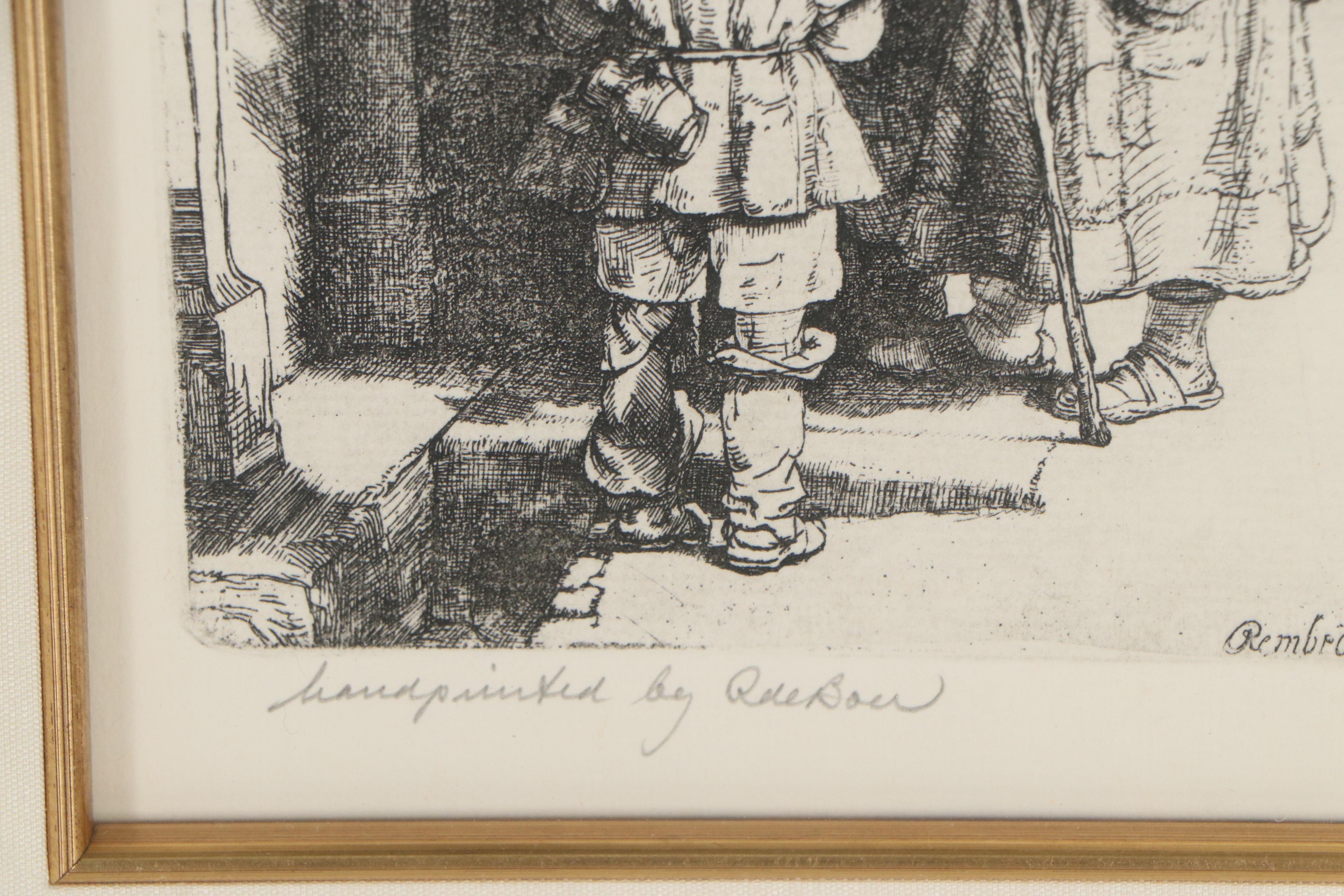 Rae Boer Etching after Rembrandt van Rijn "Beggars Receiving Alms"