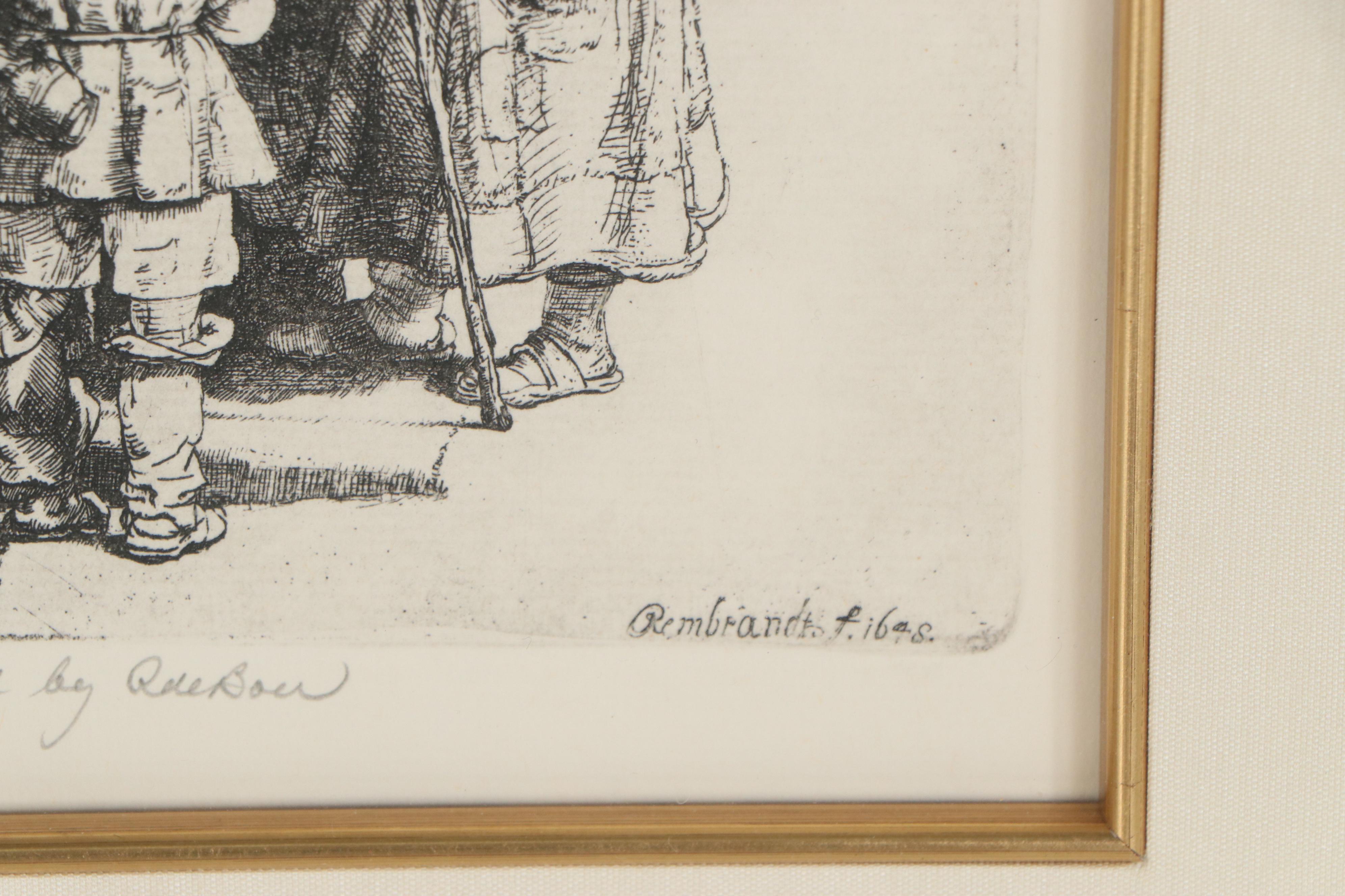 Rae Boer Etching after Rembrandt van Rijn "Beggars Receiving Alms"