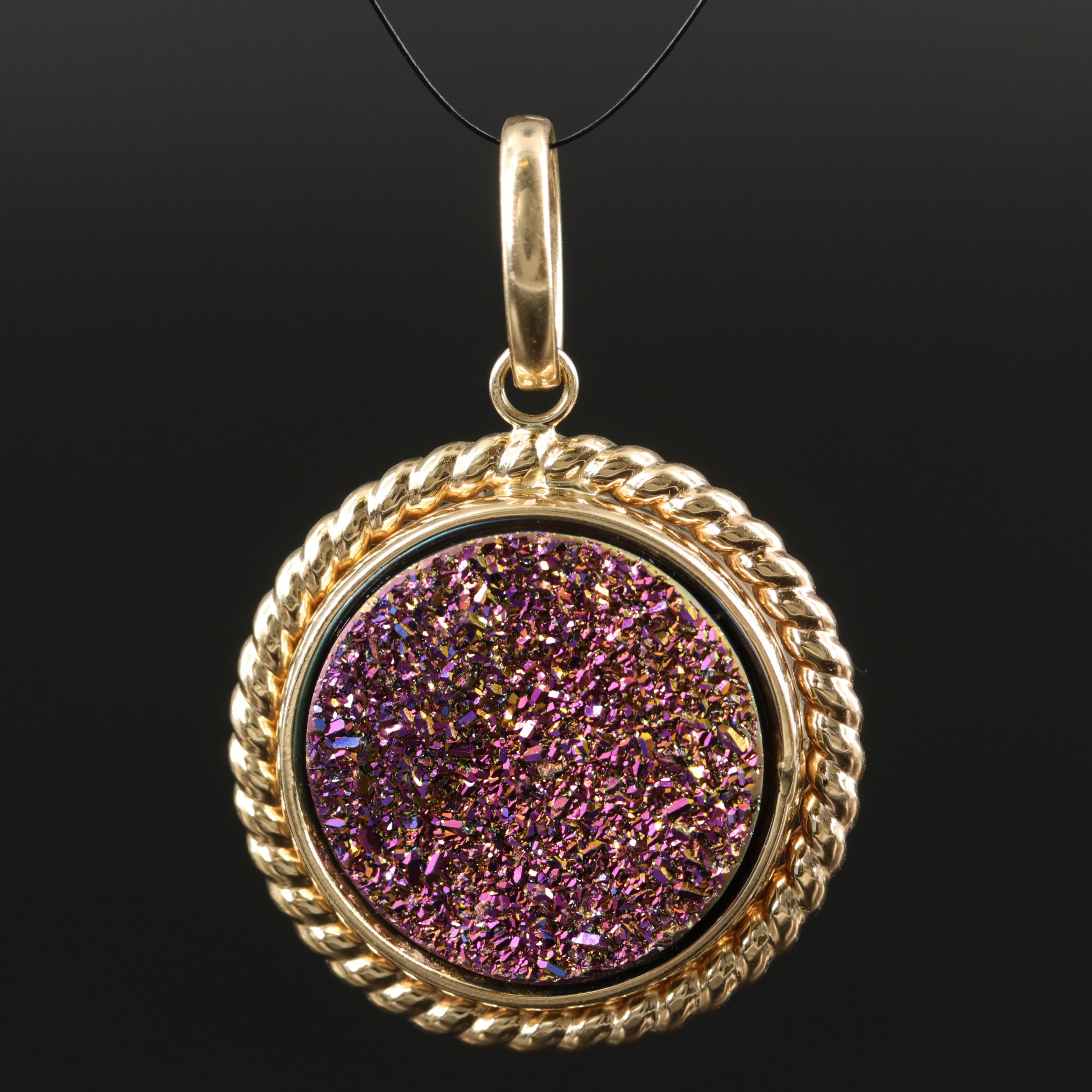 Italian Milor 14K Druzy Reversible Pendant