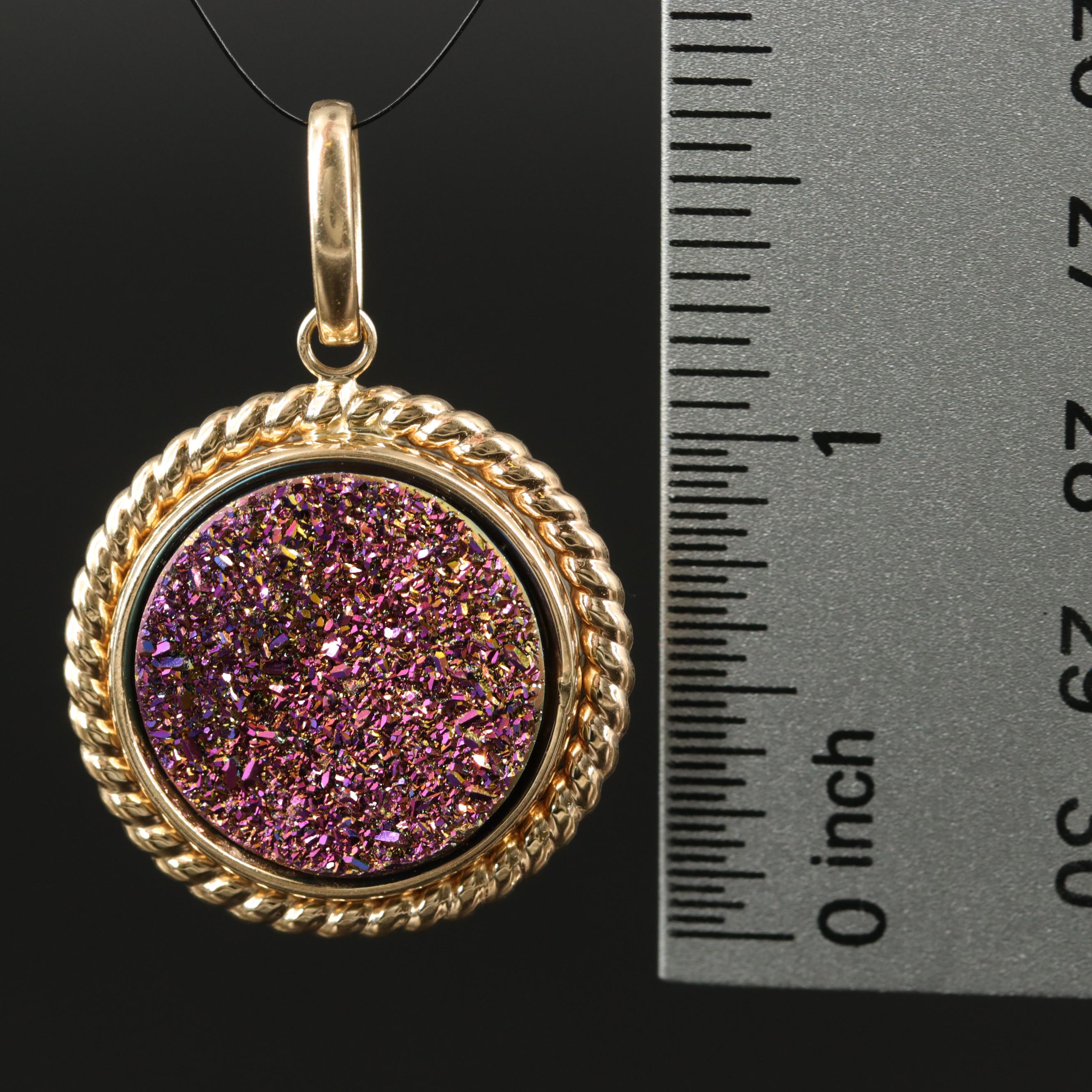 Italian Milor 14K Druzy Reversible Pendant