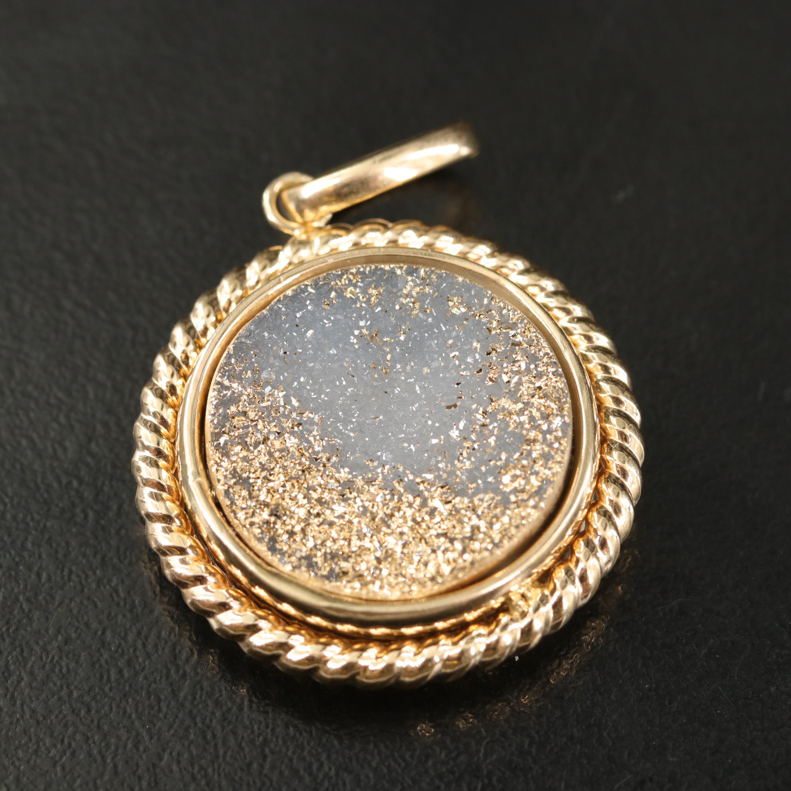 Italian Milor 14K Druzy Reversible Pendant